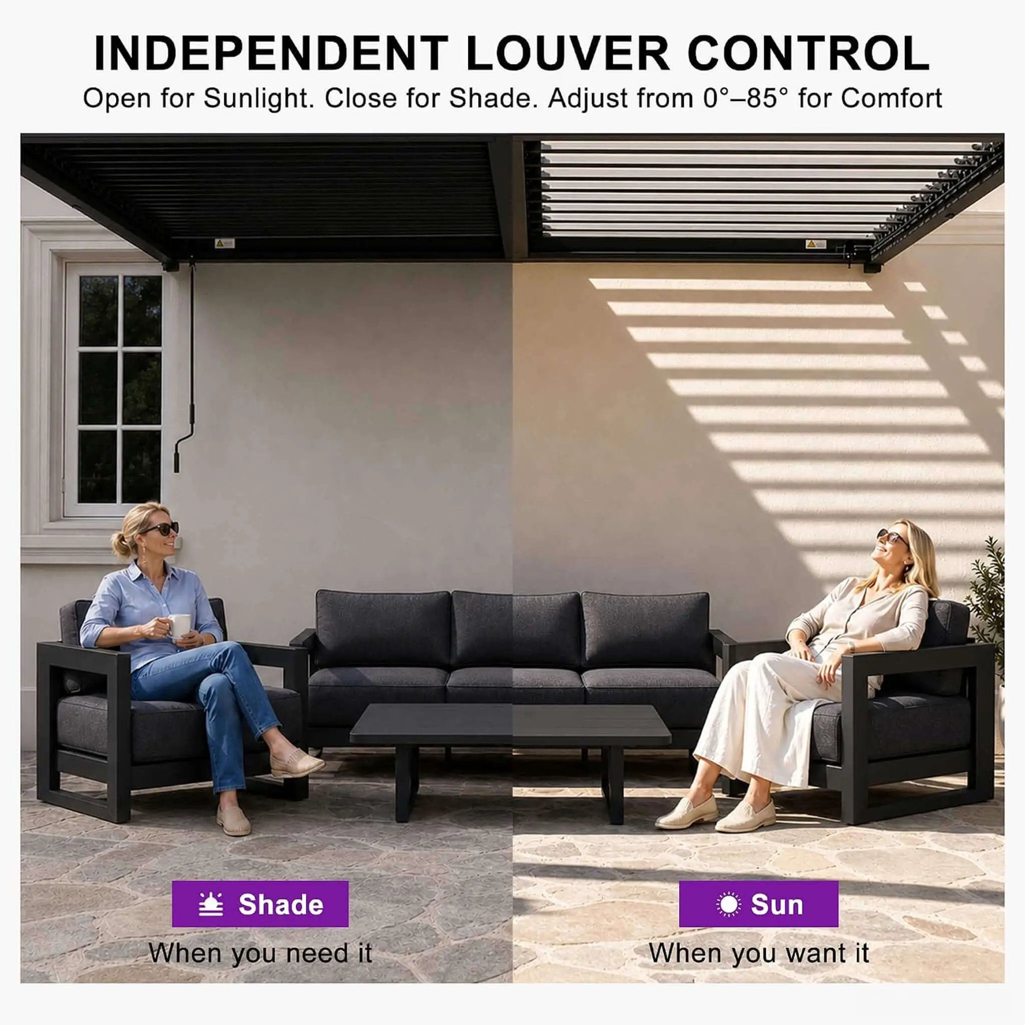 [10X12FT] Modern Wall-Mounted Louvered Pergola With Aluminum Frame (SAK45912) by SAKSBY WHOLESALE