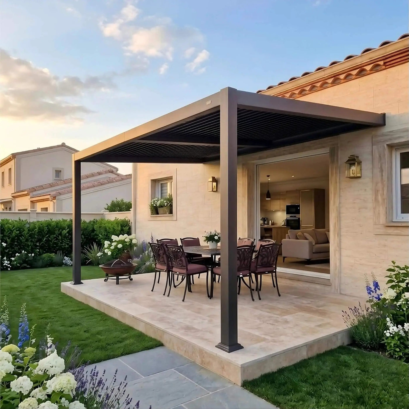[10X12FT] Modern Wall-Mounted Louvered Pergola With Aluminum Frame (SAK45912) by SAKSBY WHOLESALE
