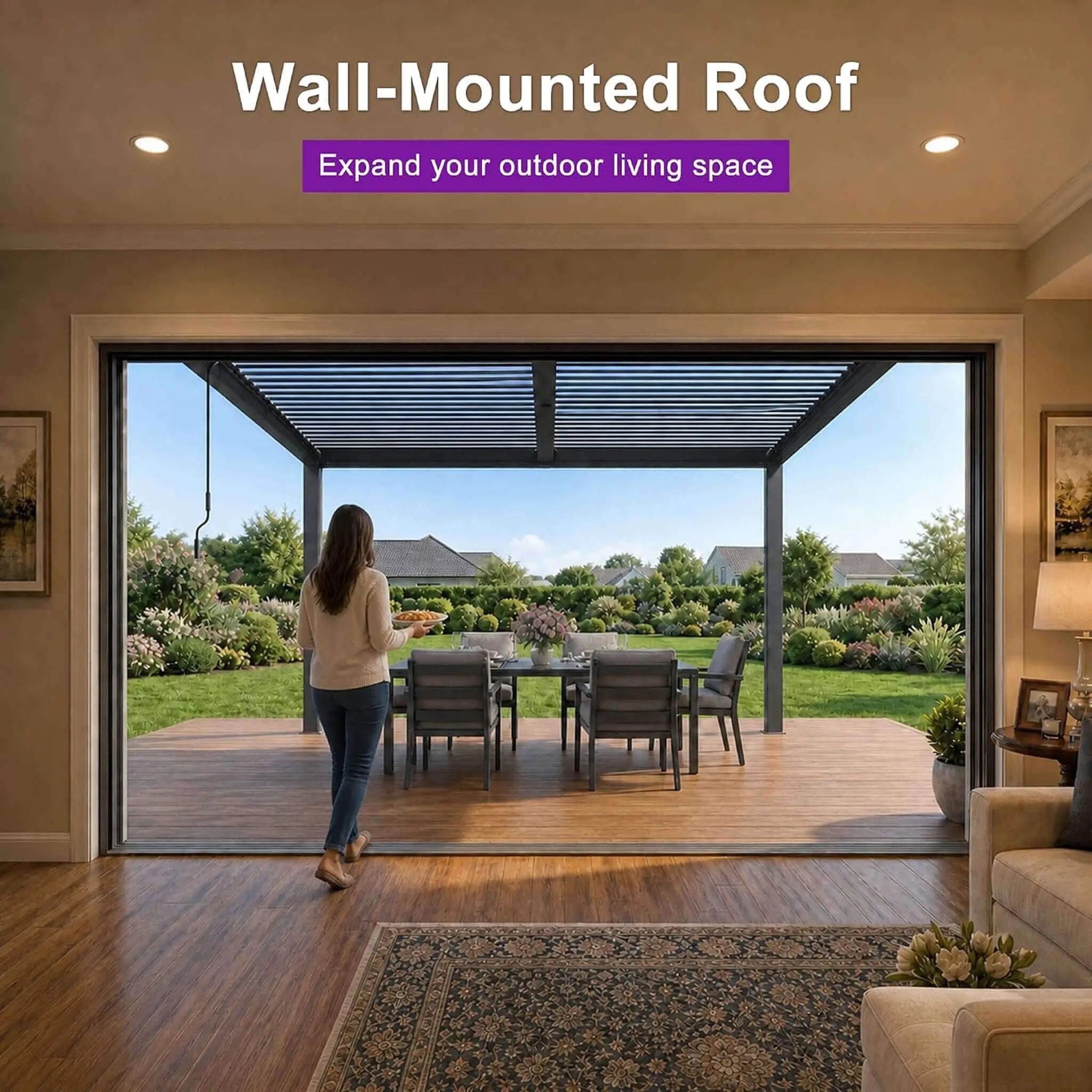 [10X12FT] Modern Wall-Mounted Louvered Pergola With Aluminum Frame (SAK45912) by SAKSBY WHOLESALE