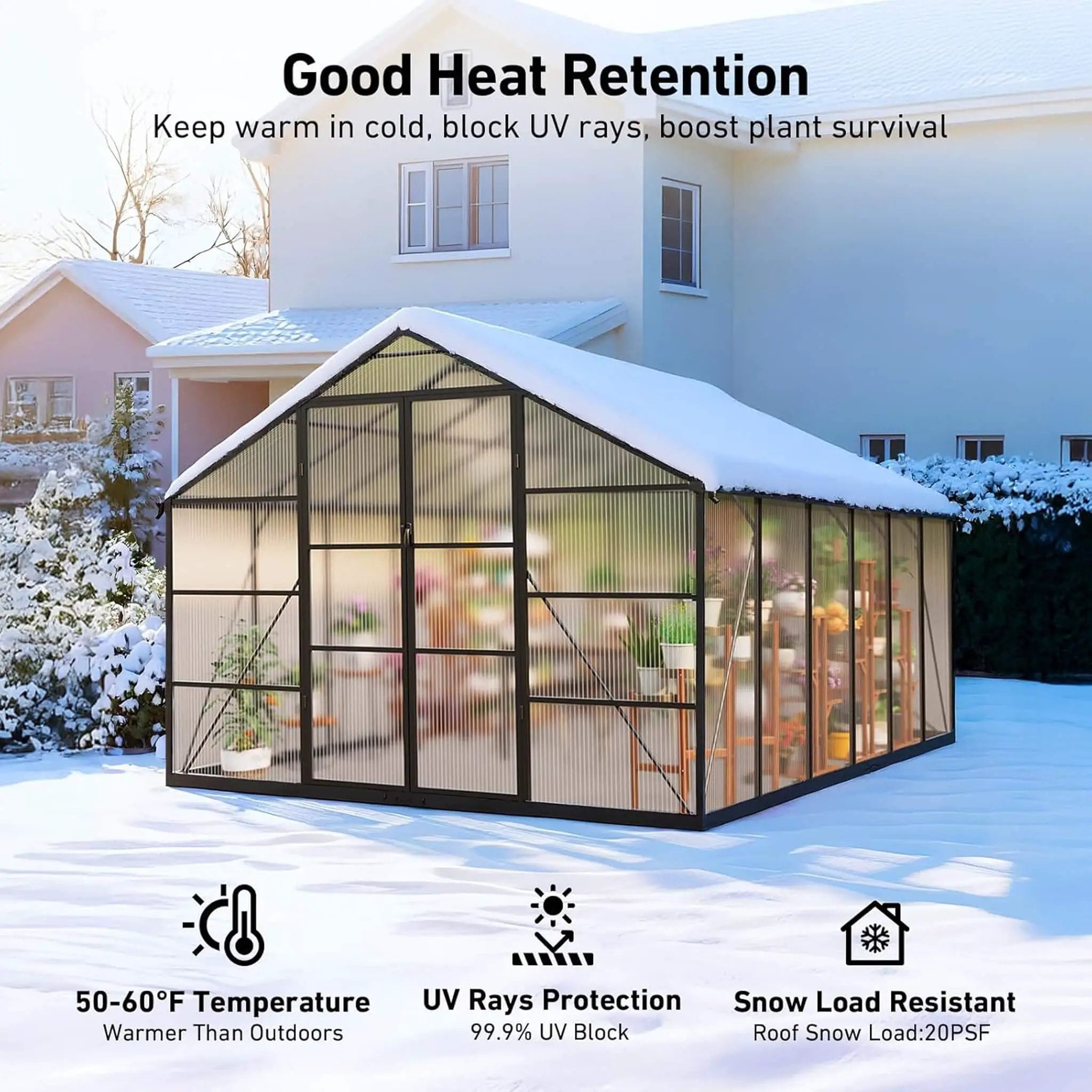 [10X12FT] Outdoor Polycarbonate Aluminum Greenhouse With UV Protection And Thermometer (SAK59183) by SAKSBY WHOLESALE