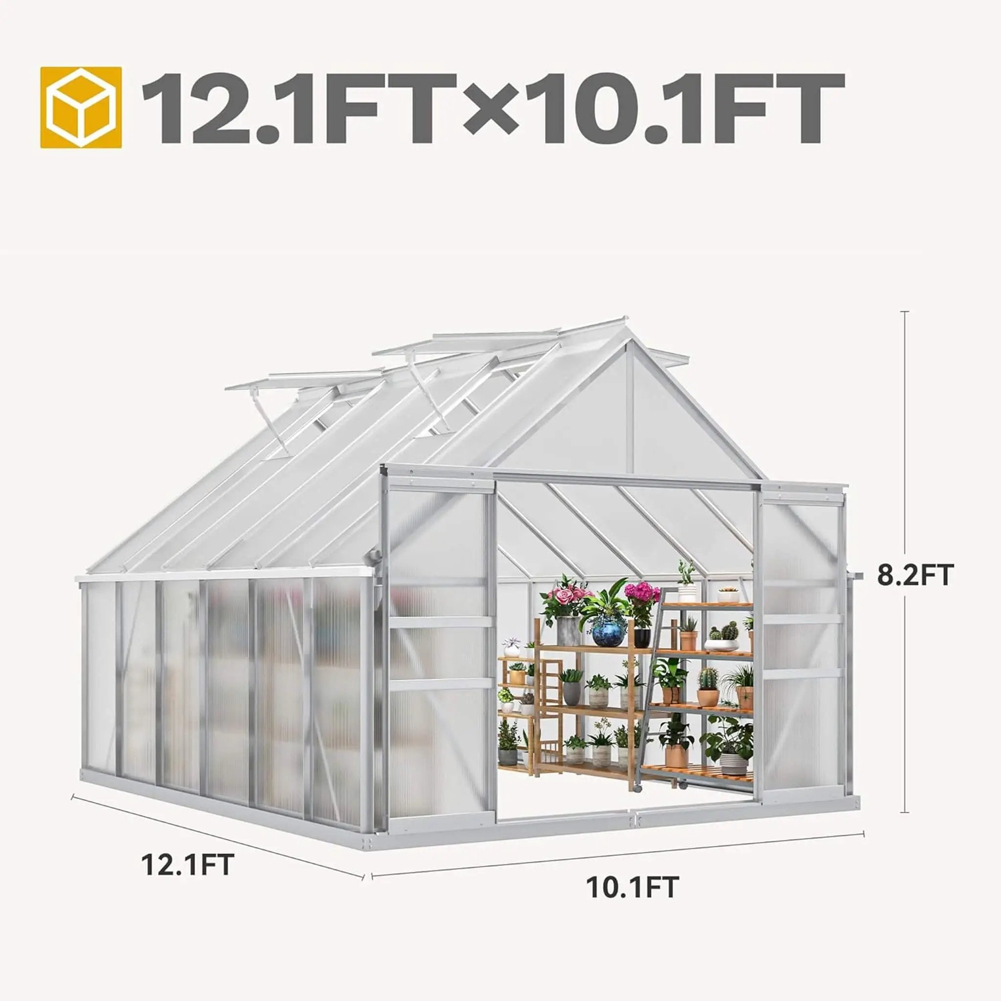 [10X12FT] Large Polycarbonate Walk-In Garden Greenhouse With Vent Window, 4MM (SAK71528) by SAKSBY WHOLESALE