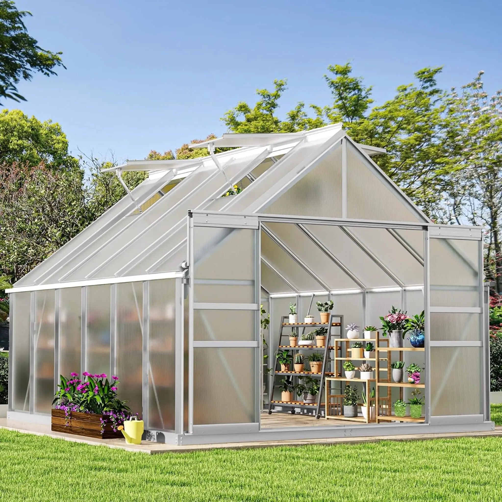 [10X12FT] Large Polycarbonate Walk-In Garden Greenhouse With Vent Window, 4MM (SAK71528) by SAKSBY WHOLESALE
