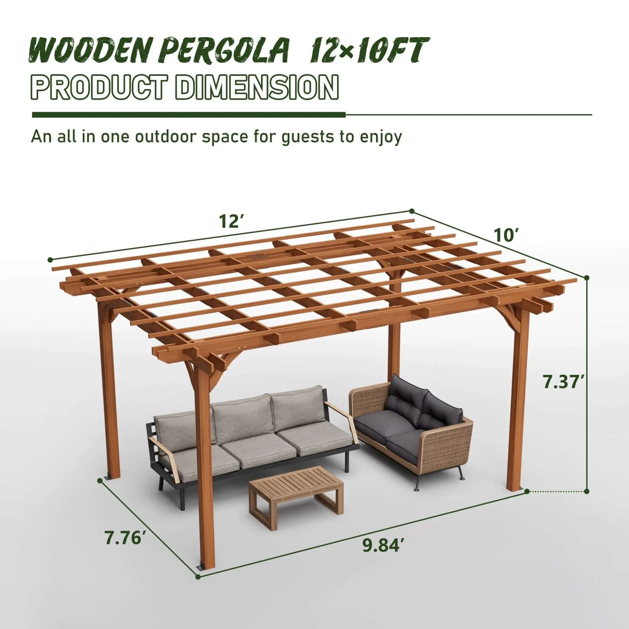 [10X12FT] Alora Premium Extra Large Outdoor Weather-Resistant Wooden Grape Pergola (SAK16278) by SAKSBY WHOLESALE