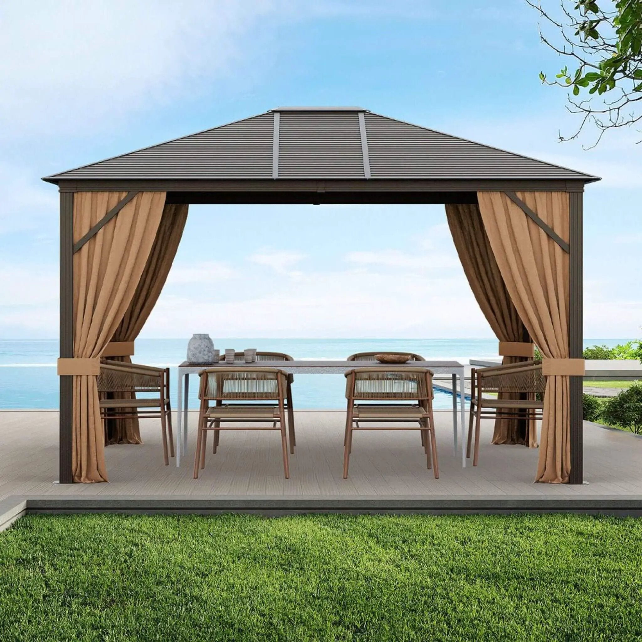 [10X12FT] Alora Premium Outdoor Hardtop Patio Gazebo With Galvanized Steel Top & Aluminum Frame (SAK74065) by SAKSBY WHOLESALE