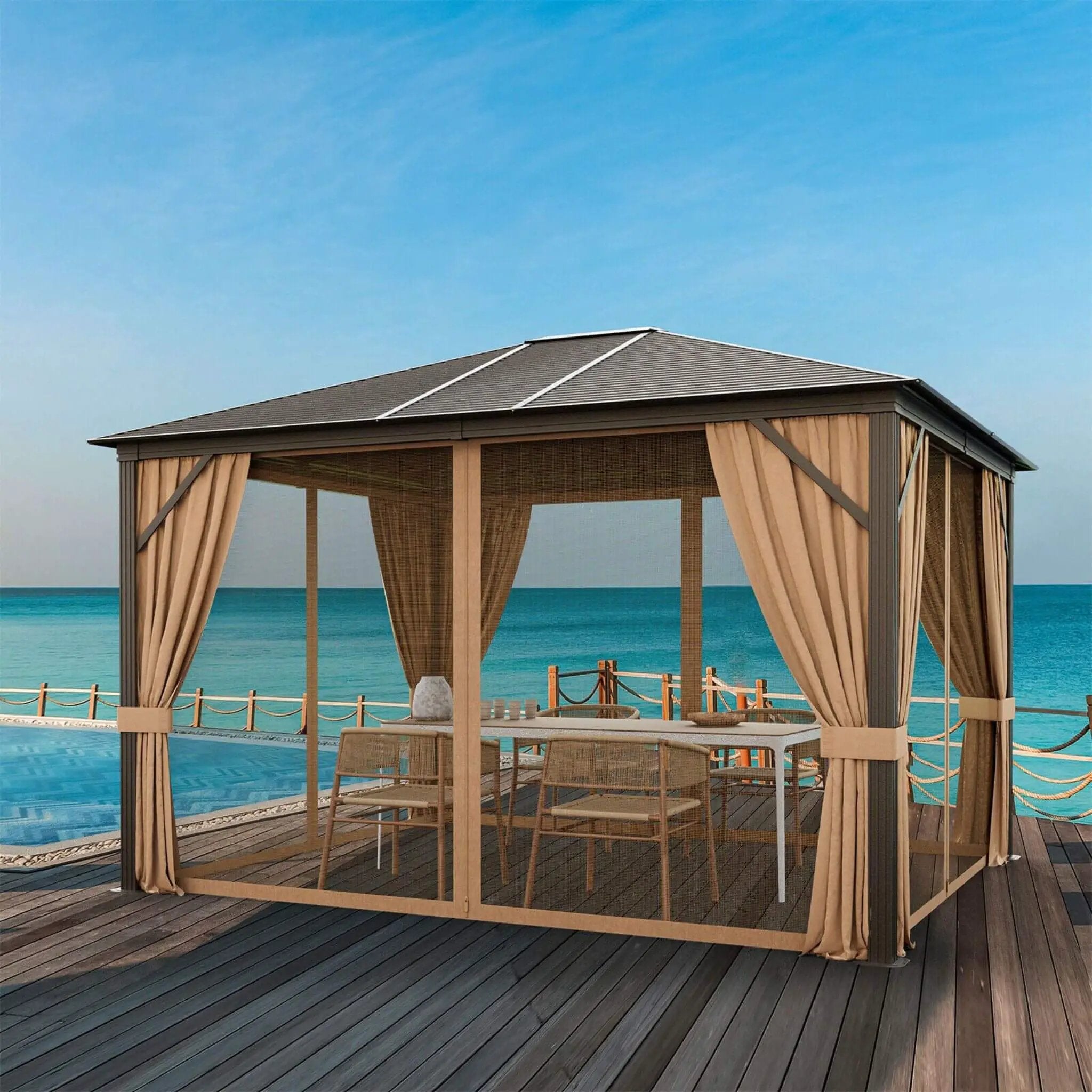 [10X12FT] Alora Premium Outdoor Hardtop Patio Gazebo With Galvanized Steel Top & Aluminum Frame (SAK74065) by SAKSBY WHOLESALE