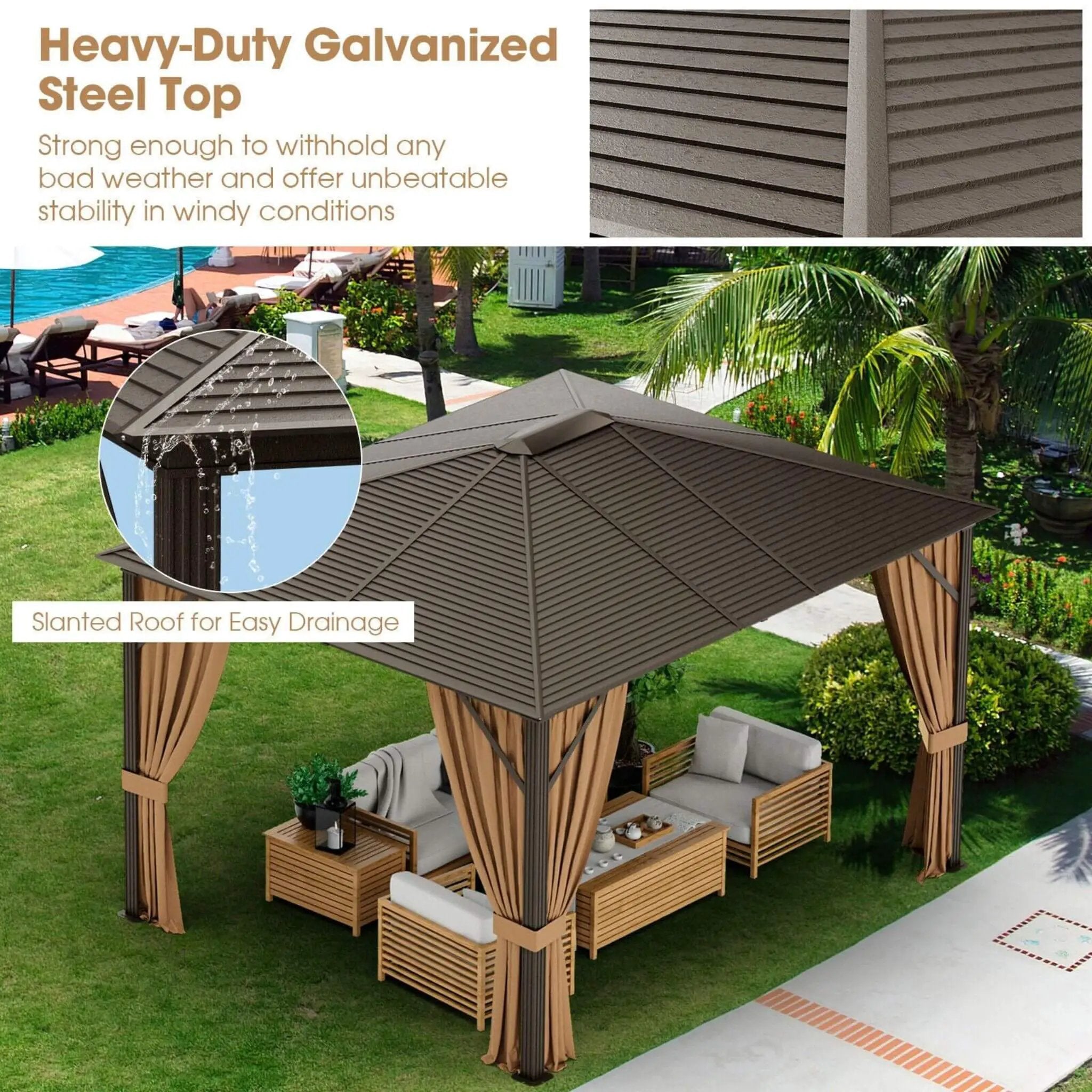 [10X12FT] Alora Premium Outdoor Hardtop Patio Gazebo With Galvanized Steel Top & Aluminum Frame (SAK74065) by SAKSBY WHOLESALE