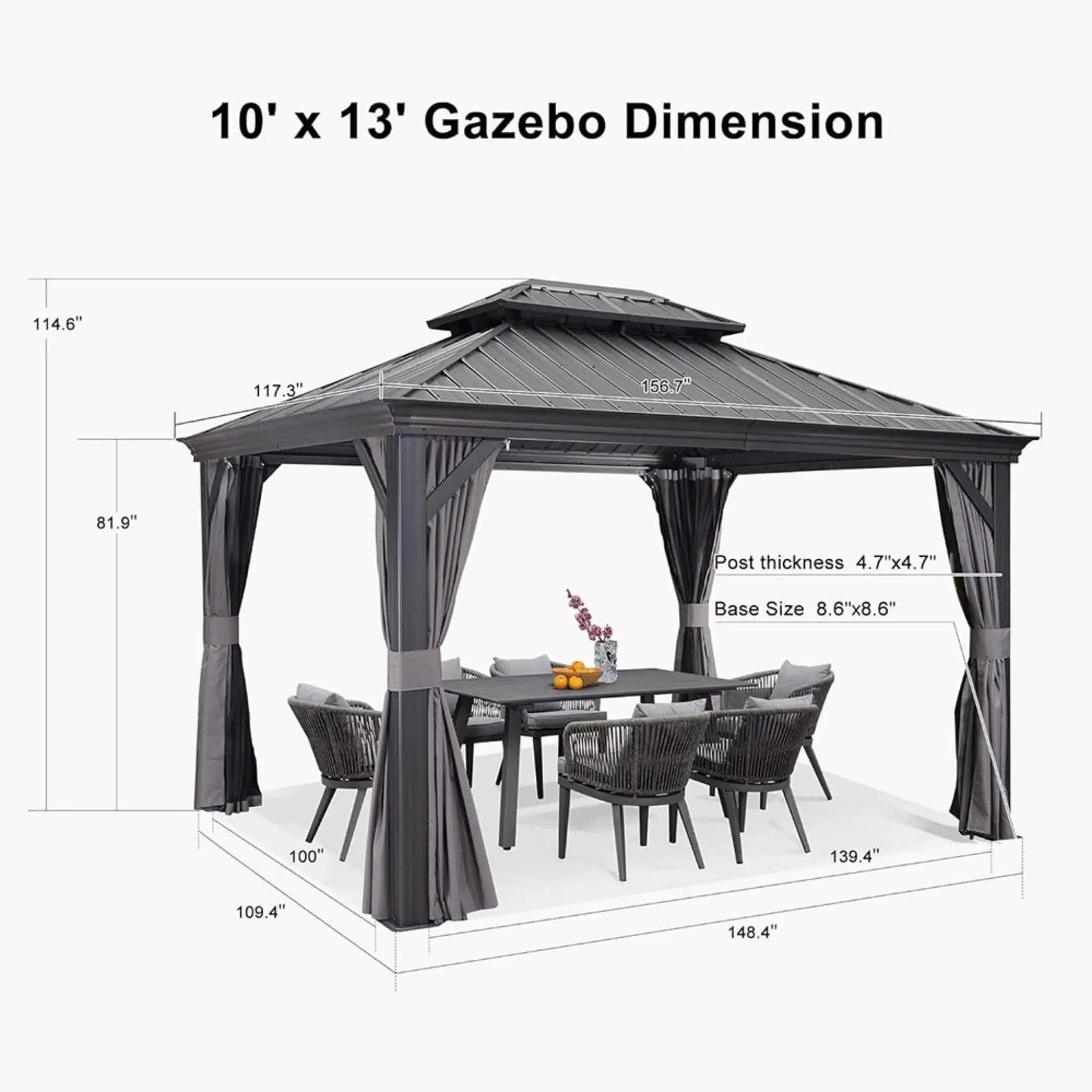 [10X13FT] Alora Large Premium Outdoor Hardtop Aluminum Gazebo With Galvanized Steel Double Roof (SAK74826) by SAKSBY WHOLESALE