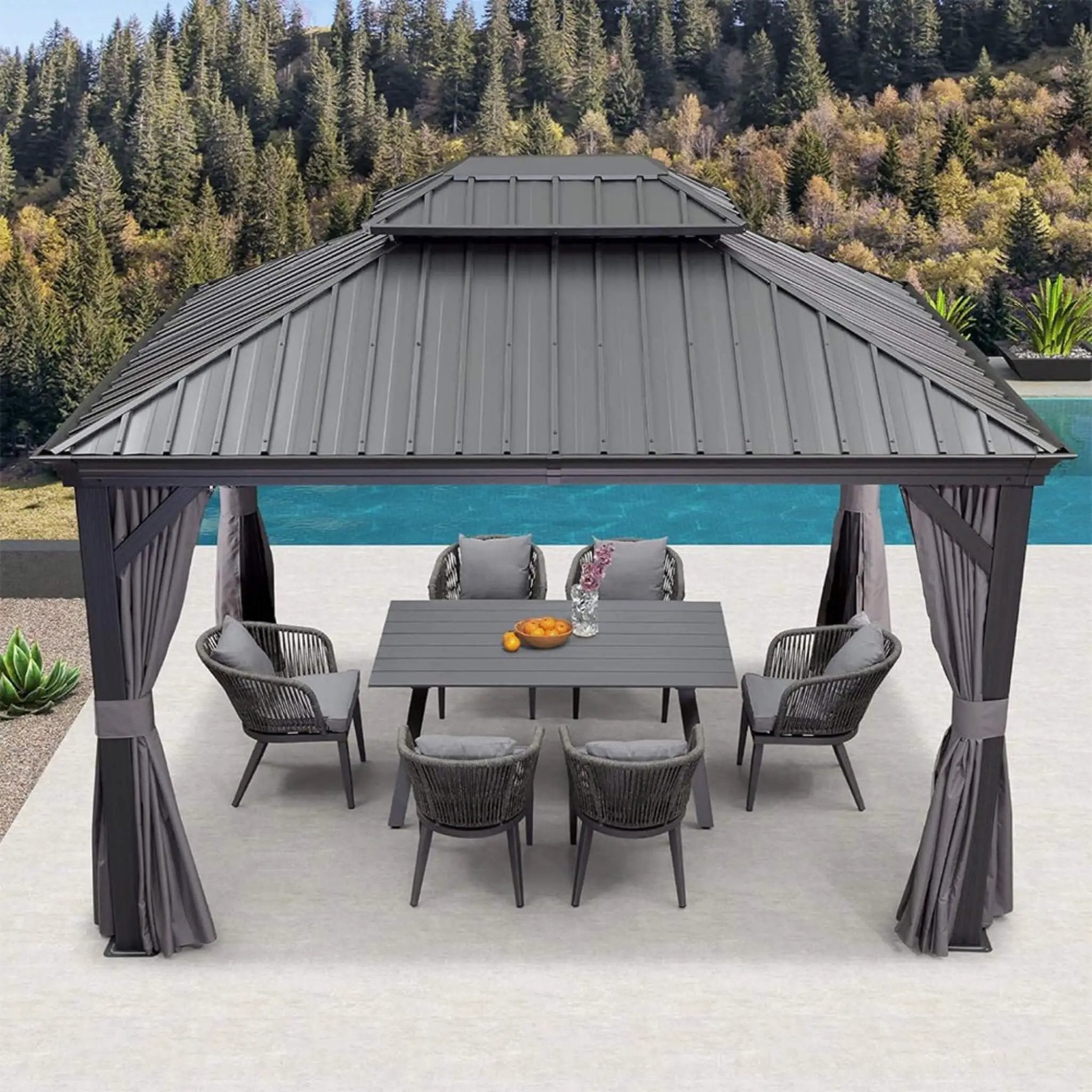 [10X13FT] Alora Large Premium Outdoor Hardtop Aluminum Gazebo With Galvanized Steel Double Roof (SAK74826) by SAKSBY WHOLESALE