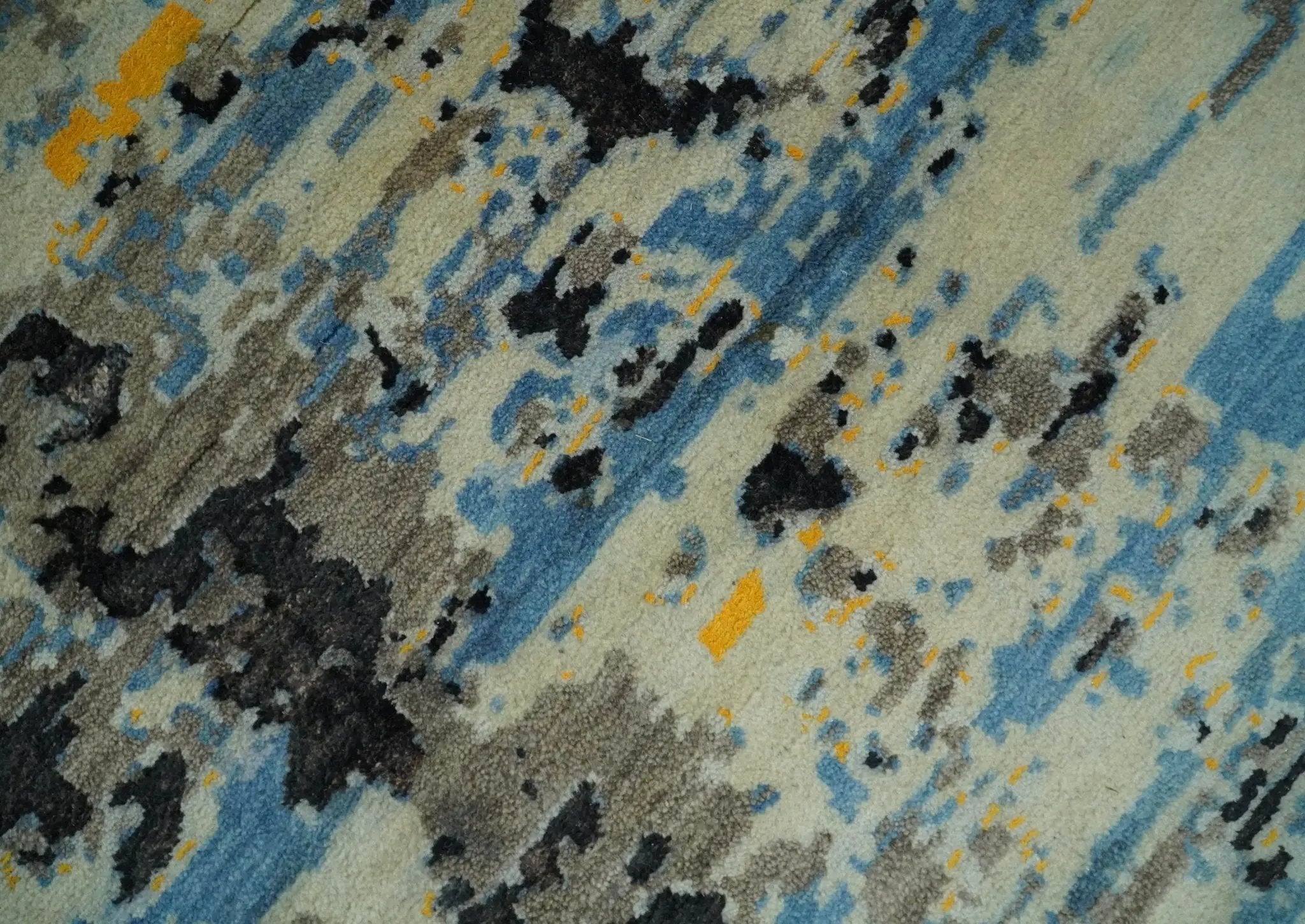 10x14 Fine Hand Knotted Blue and Black Modern Abstract Style Wool and Silk Area Rug by The Rug Decor