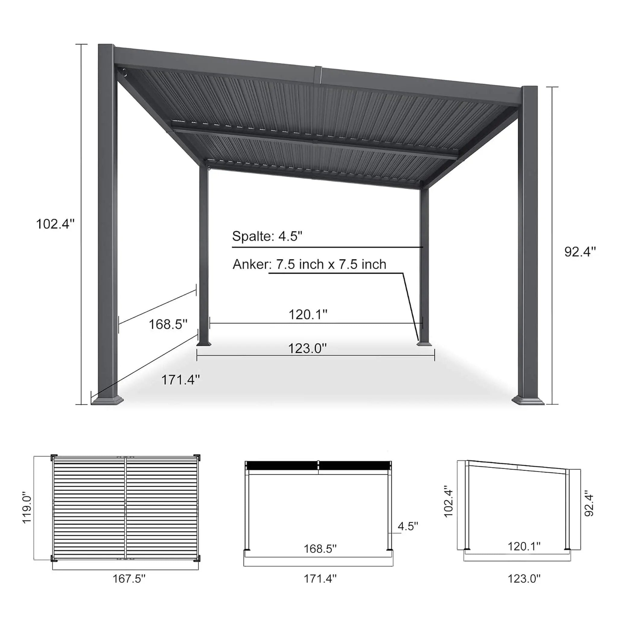 [10X14FT] Modern Louvered Aluminum Pergola With Sloped Roof (SAK44815) by SAKSBY WHOLESALE