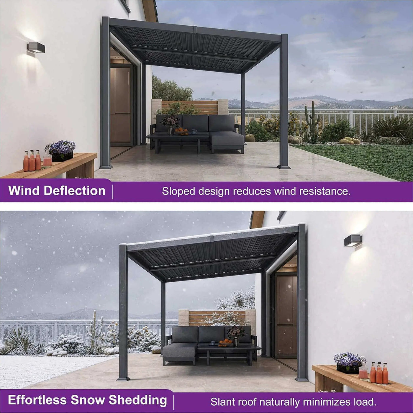[10X14FT] Modern Louvered Aluminum Pergola With Sloped Roof (SAK44815) by SAKSBY WHOLESALE