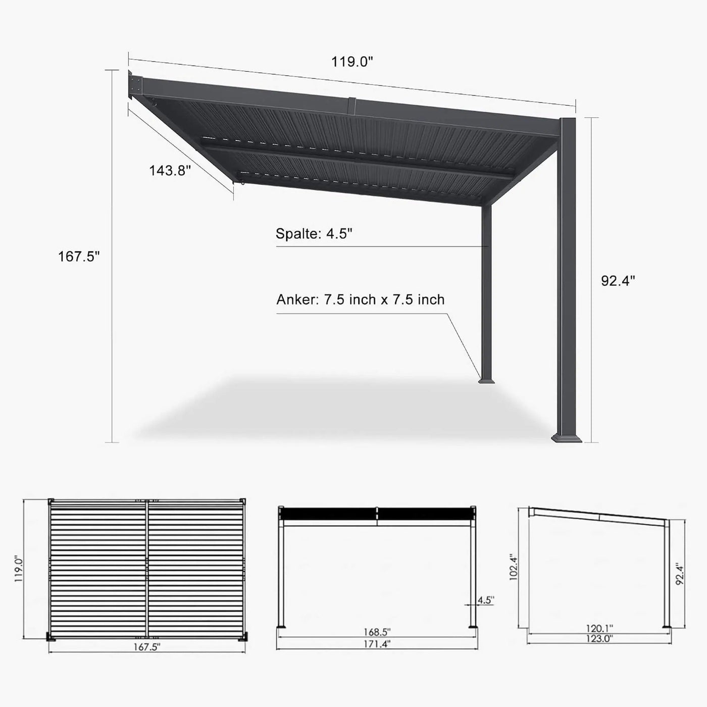 [10X14FT] Modern Wall-Mounted Louvered Pergola With Aluminum Frame (SAK30048) by SAKSBY WHOLESALE