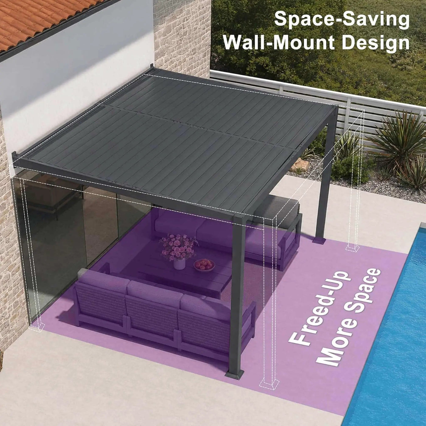 [10X14FT] Modern Wall-Mounted Louvered Pergola With Aluminum Frame (SAK30048) by SAKSBY WHOLESALE