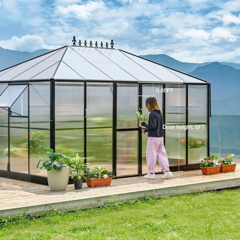 [10X14FT] Premium Outdoor Polycarbonate Greenhouse With Aluminum Frame And Double Swing Doors (SAK23168) by SAKSBY WHOLESALE