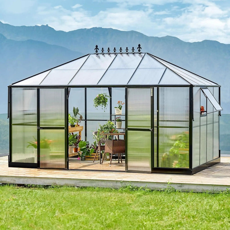 [10X14FT] Premium Outdoor Polycarbonate Greenhouse With Aluminum Frame And Double Swing Doors (SAK23168) by SAKSBY WHOLESALE