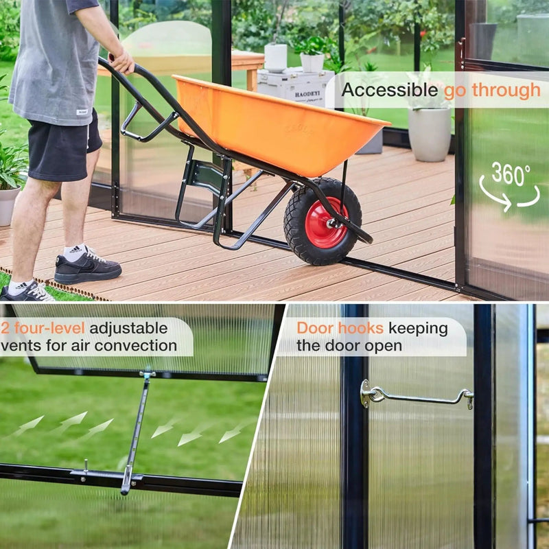 [10X14FT] Premium Outdoor Polycarbonate Greenhouse With Aluminum Frame And Double Swing Doors (SAK23168) by SAKSBY WHOLESALE