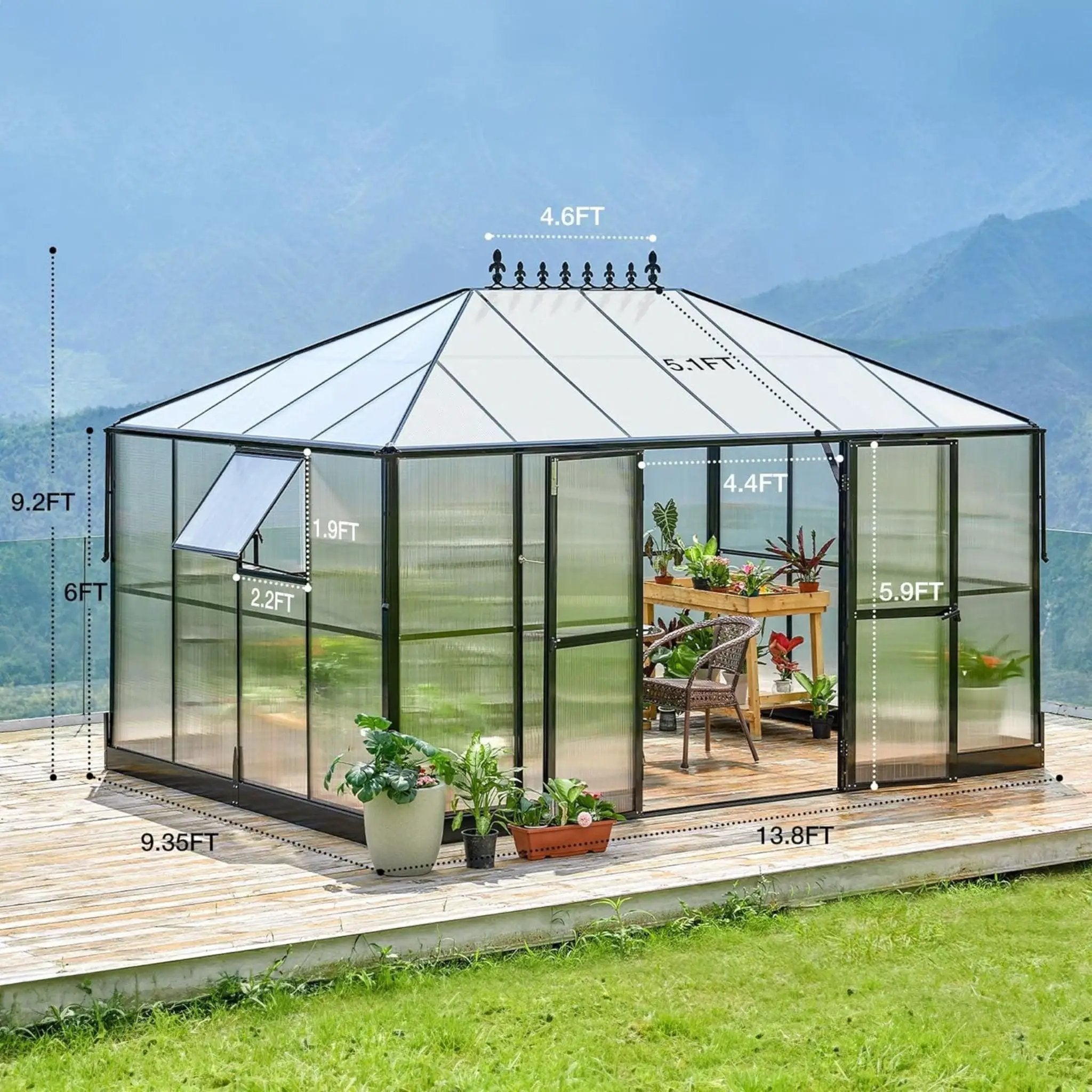 [10X14FT] Premium Outdoor Polycarbonate Greenhouse With Aluminum Frame And Double Swing Doors (SAK23168) by SAKSBY WHOLESALE