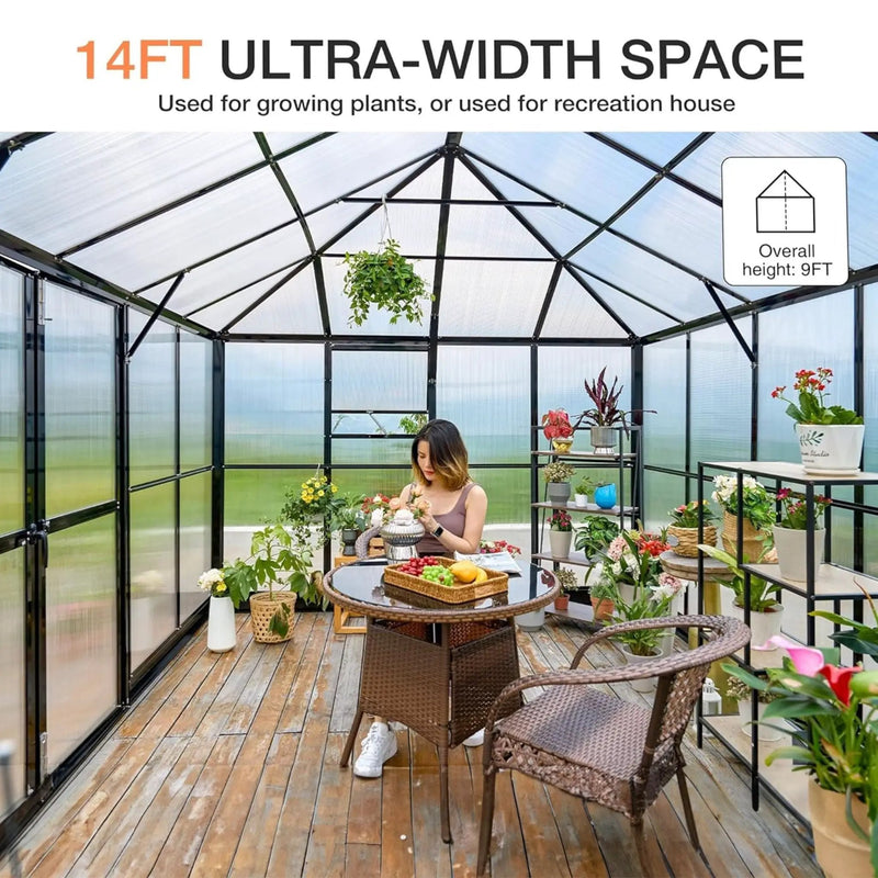 [10X14FT] Premium Outdoor Polycarbonate Greenhouse With Aluminum Frame And Double Swing Doors (SAK23168) by SAKSBY WHOLESALE