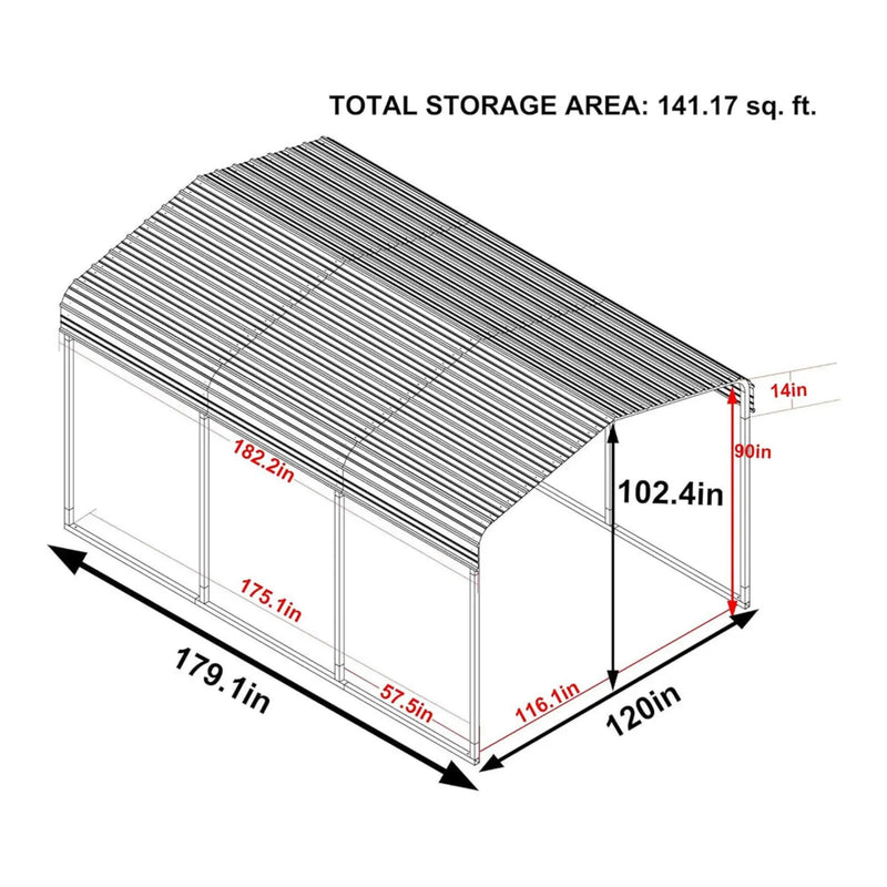 [10X15FT] Alora Large Heavy-Duty Outdoor Metal Carport For Cars, Trucks And Boats (SAK95738) by SAKSBY WHOLESALE