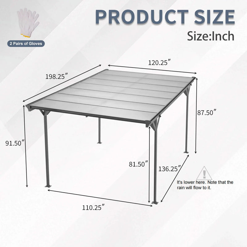 [10X16FT] Alora Heavy-Duty Outdoor Driveway Pergola With Aluminum Alloy Frame And Polycarbonate Panels (SAK47395) by SAKSBY WHOLESALE