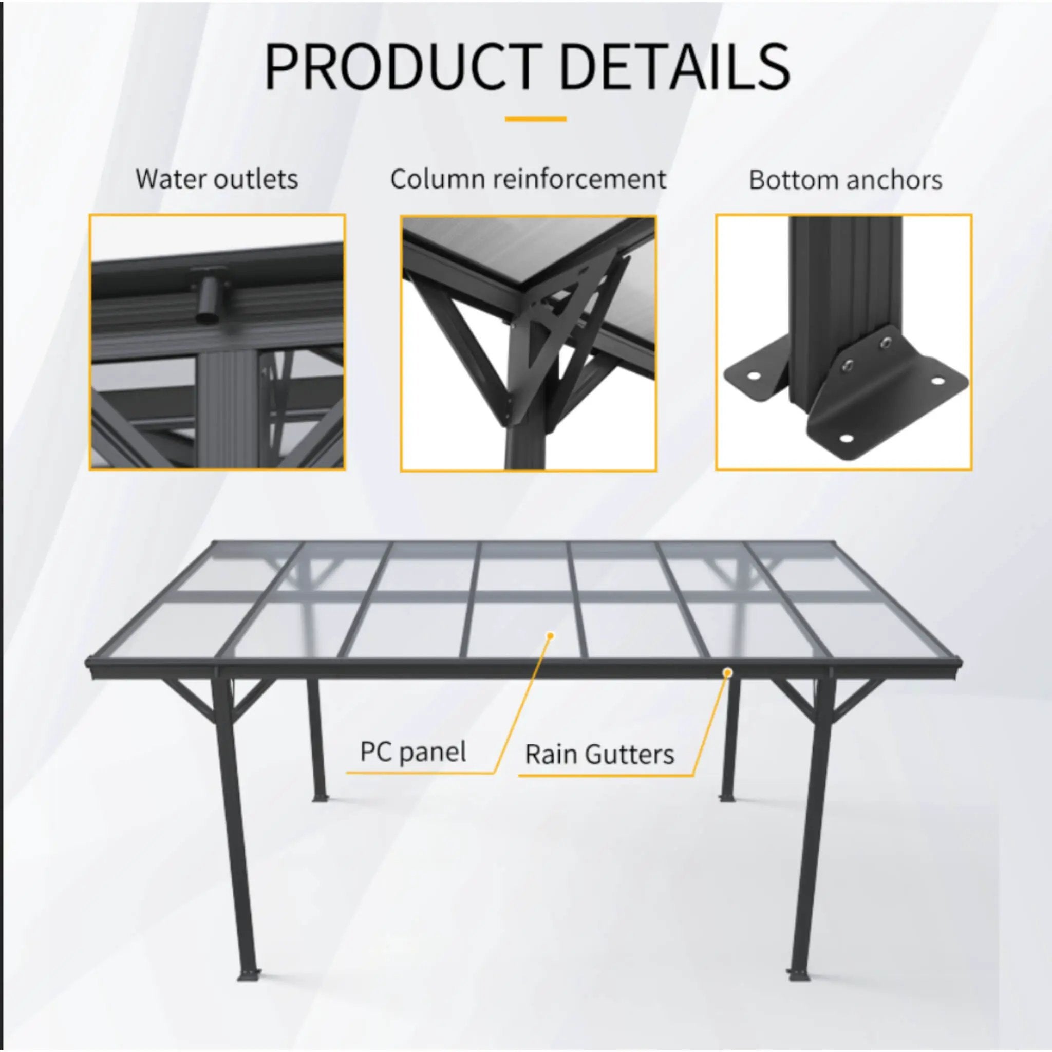 [10X16FT] Alora Heavy-Duty Outdoor Driveway Pergola With Aluminum Alloy Frame And Polycarbonate Panels (SAK47395) by SAKSBY WHOLESALE