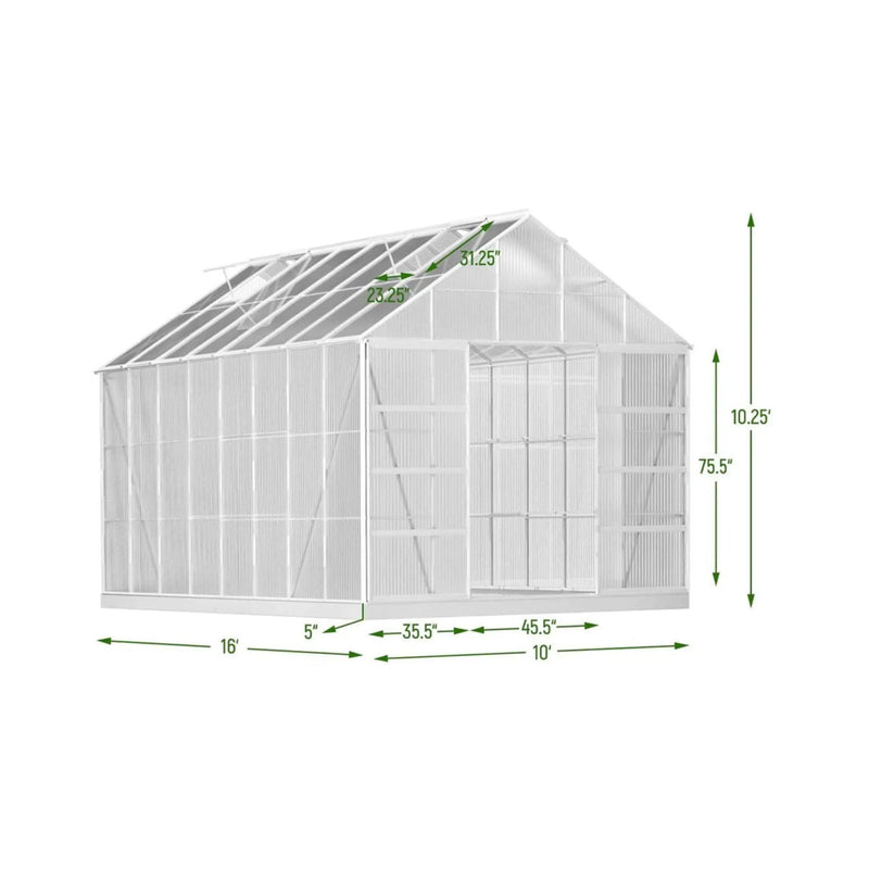 [10X16FT] Extra Large Heavy-Duty Backyard Polycarbonate Aluminum Greenhouse With Sliding Doors And Vents (SAK97526) by SAKSBY WHOLESALE