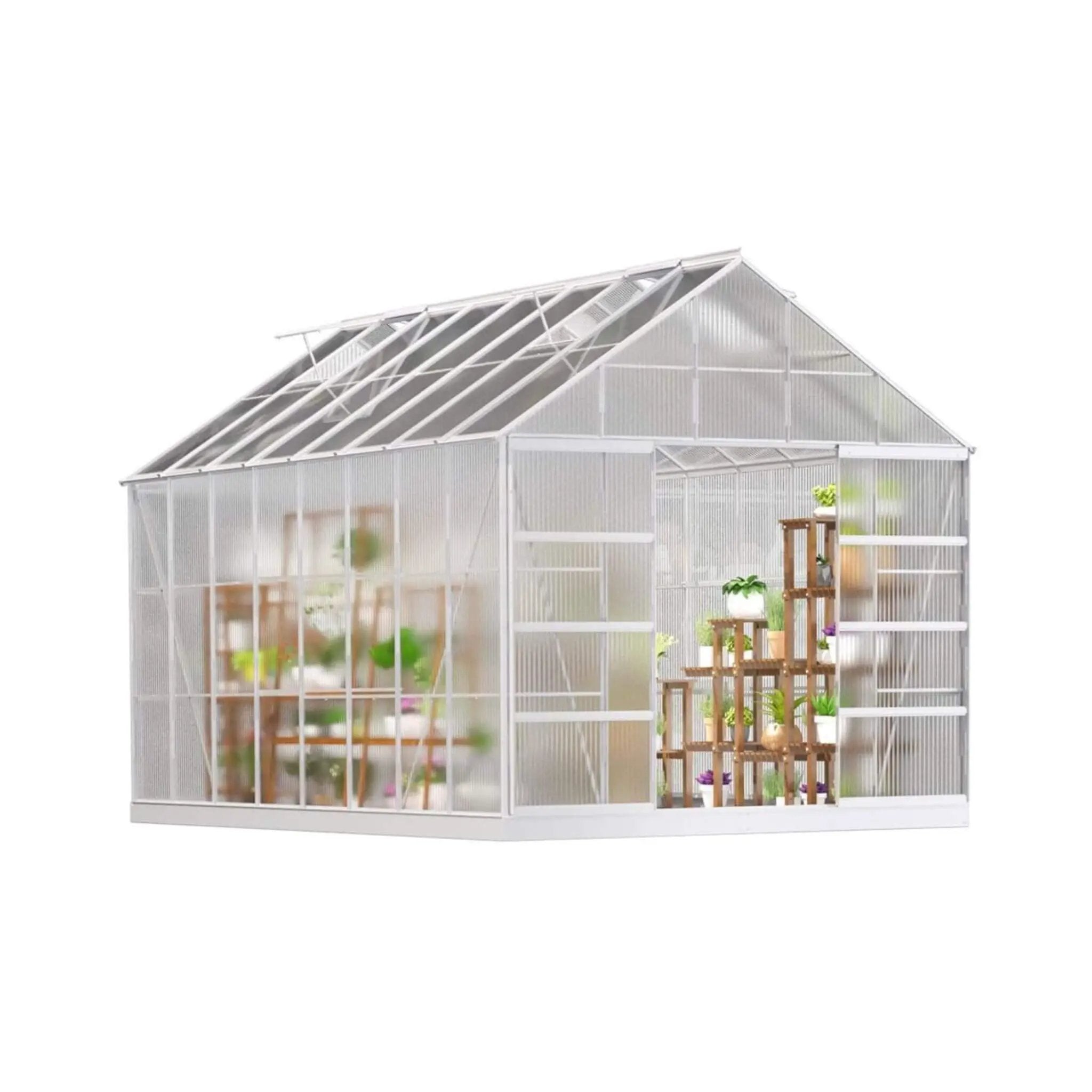 [10X16FT] Extra Large Heavy-Duty Backyard Polycarbonate Aluminum Greenhouse With Sliding Doors And Vents (SAK97526) by SAKSBY WHOLESALE