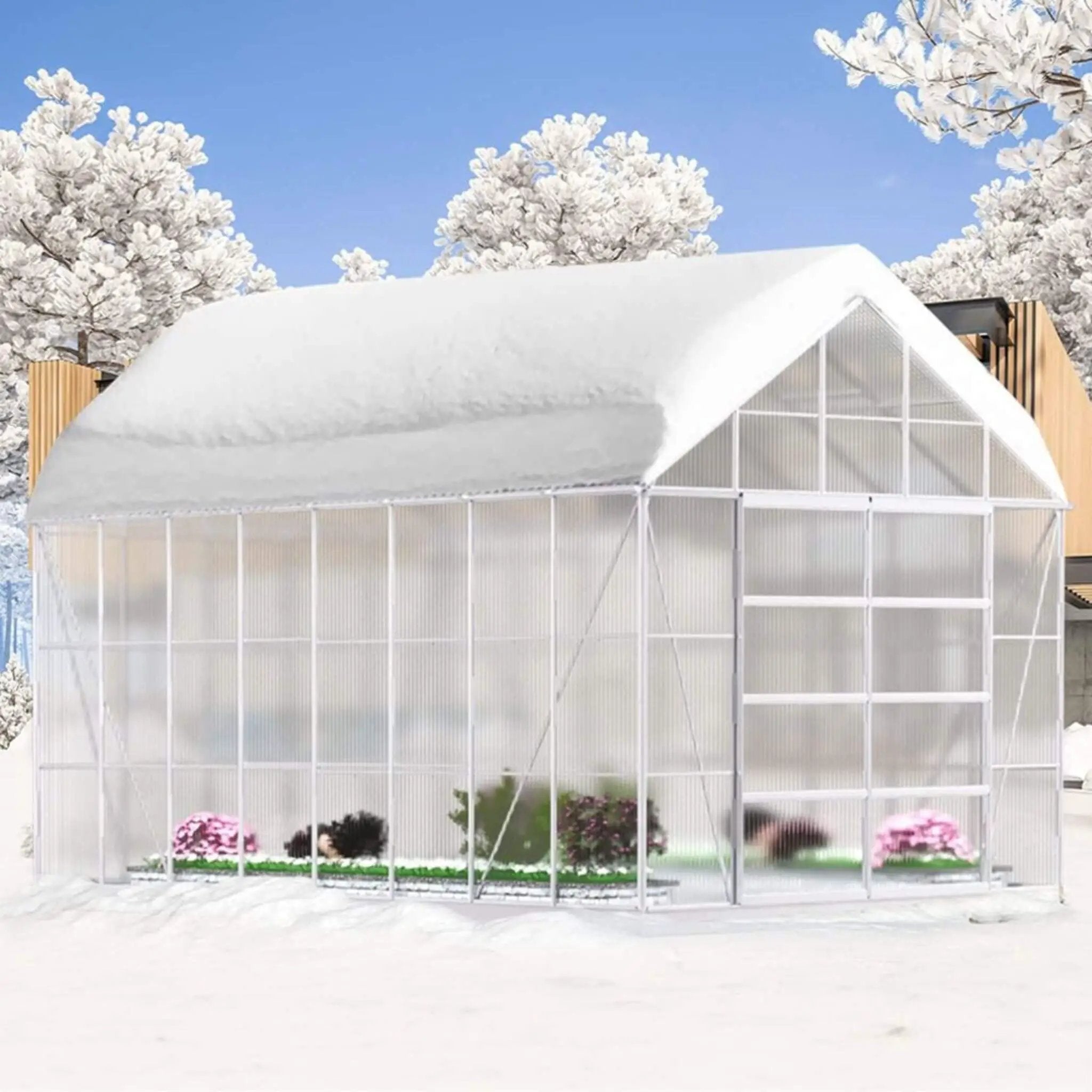 [10X16FT] Extra Large Heavy-Duty Backyard Polycarbonate Aluminum Greenhouse With Sliding Doors And Vents (SAK97526) by SAKSBY WHOLESALE