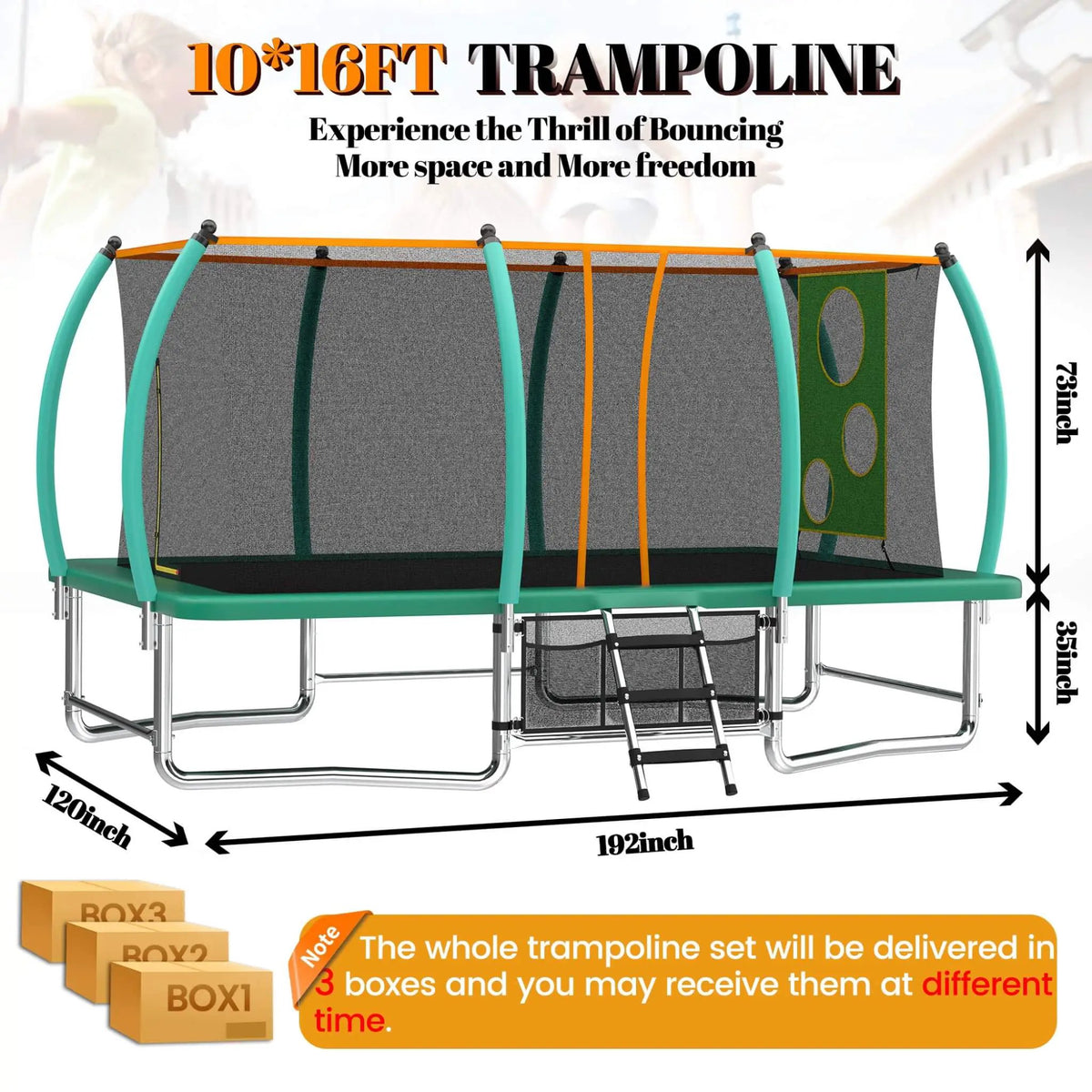 [10X16FT] Large Outdoor Rectangular Trampoline With Netting (SAK83017) by SAKSBY WHOLESALE