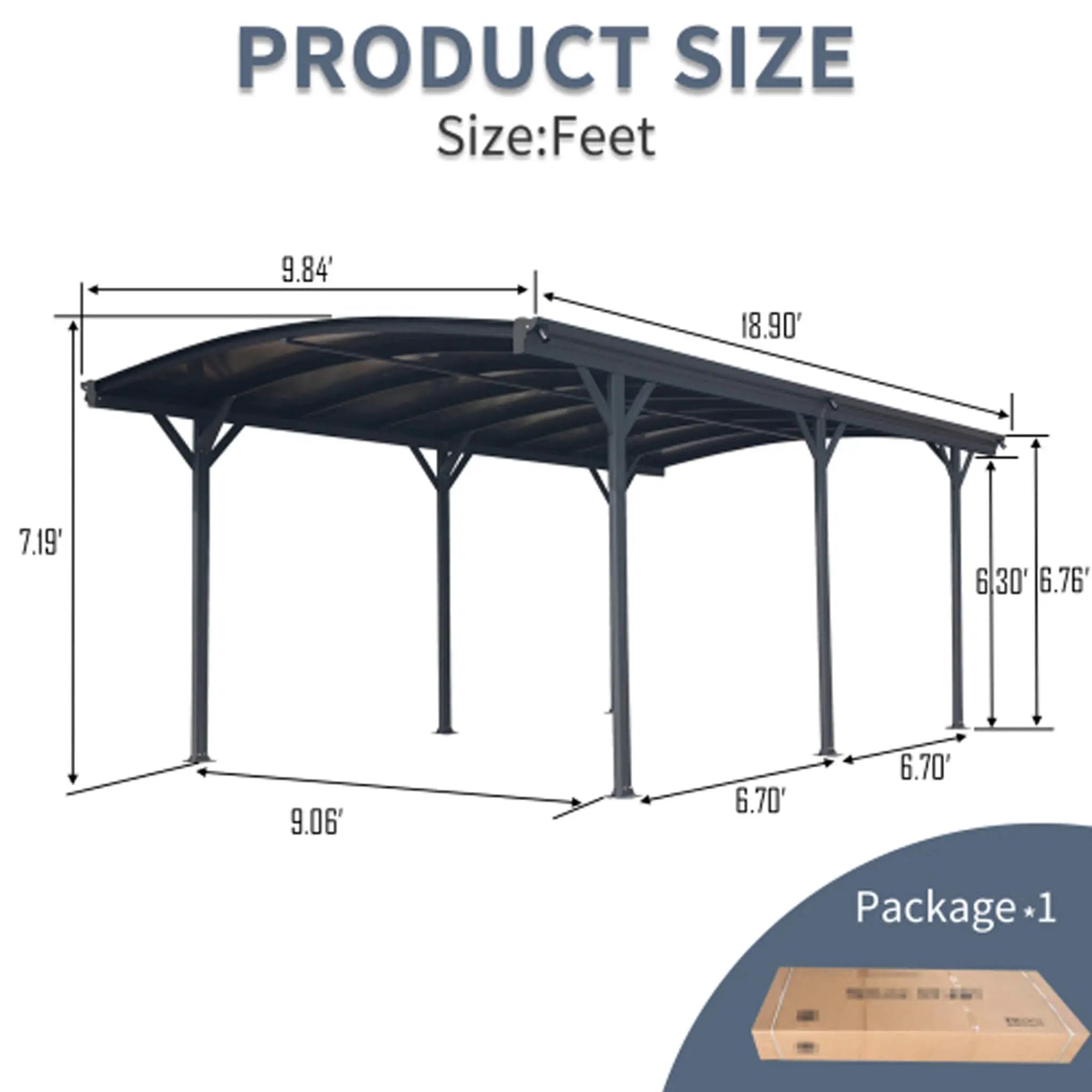 [10X19FT] Alora Heavy-Duty Outdoor Aluminum Arch Carport With Polycarbonate Panels (SAK86109) by SAKSBY WHOLESALE