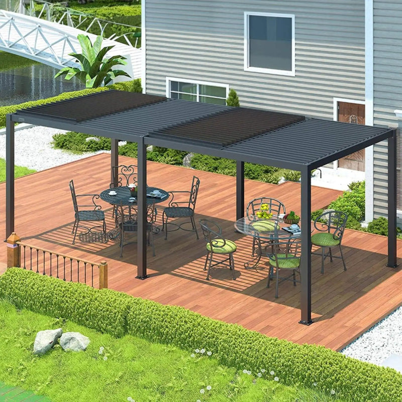 [10X19FT] Alora Premium Full Aluminum Patio Outdoor Louvered Pergola With Adjustable Hardtop Roof (SAK86352) by SAKSBY WHOLESALE