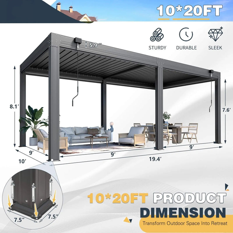 Alora Louvered Aluminum Pergola With Adjustable Roof And Pull-Down Screens (SAK46817) by SAKSBY WHOLESALE