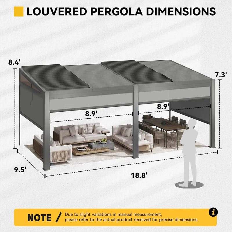 Alora Luxury Wall-Mounted Aluminum Louvered Pergola With Pull-Down Screens (SAK91537) by SAKSBY WHOLESALE