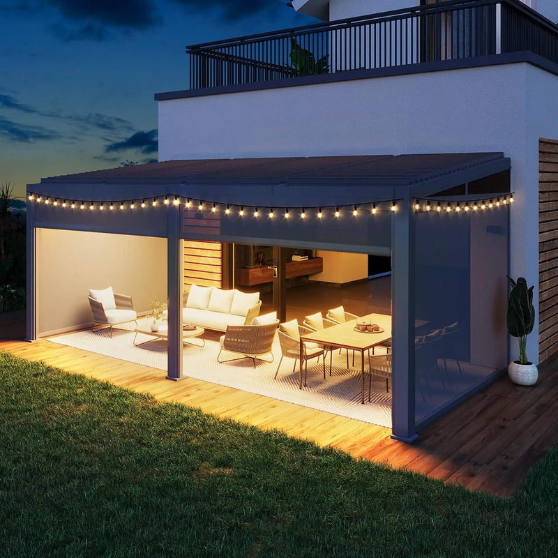 Alora Luxury Wall-Mounted Aluminum Louvered Pergola With Pull-Down Screens (SAK91537) by SAKSBY WHOLESALE