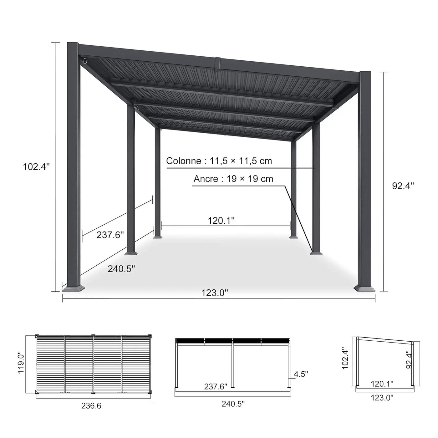 [10X20FT] Modern Louvered Aluminum Pergola With Sloped Roof (SAK12034) by SAKSBY WHOLESALE
