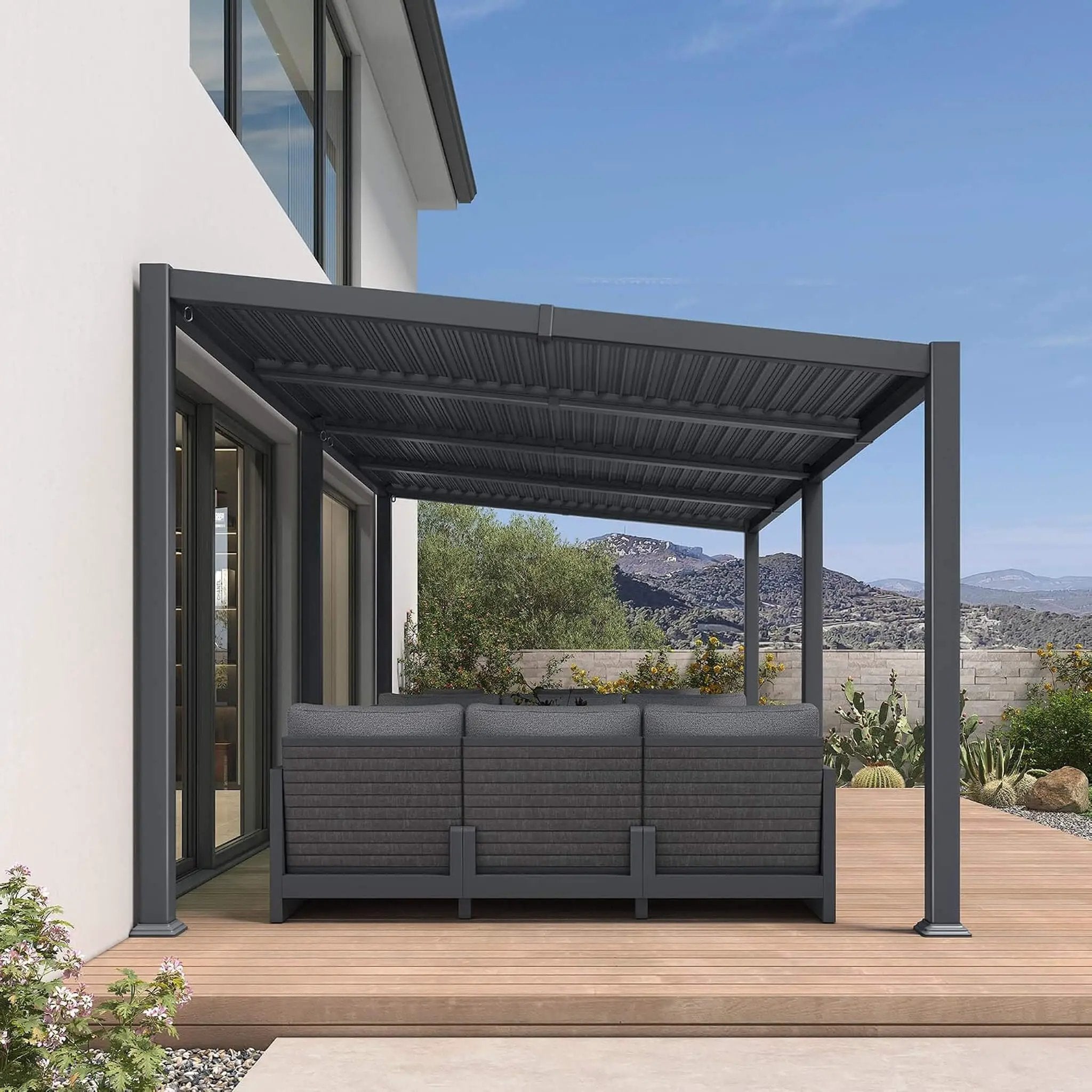 [10X20FT] Modern Louvered Aluminum Pergola With Sloped Roof (SAK12034) by SAKSBY WHOLESALE