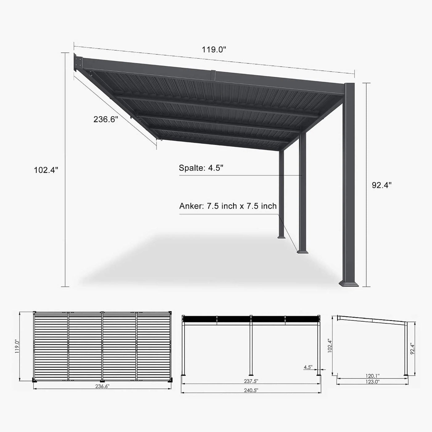 [10X20FT] Modern Wall-Mounted Louvered Pergola With Aluminum Frame (SAK90333) by SAKSBY WHOLESALE