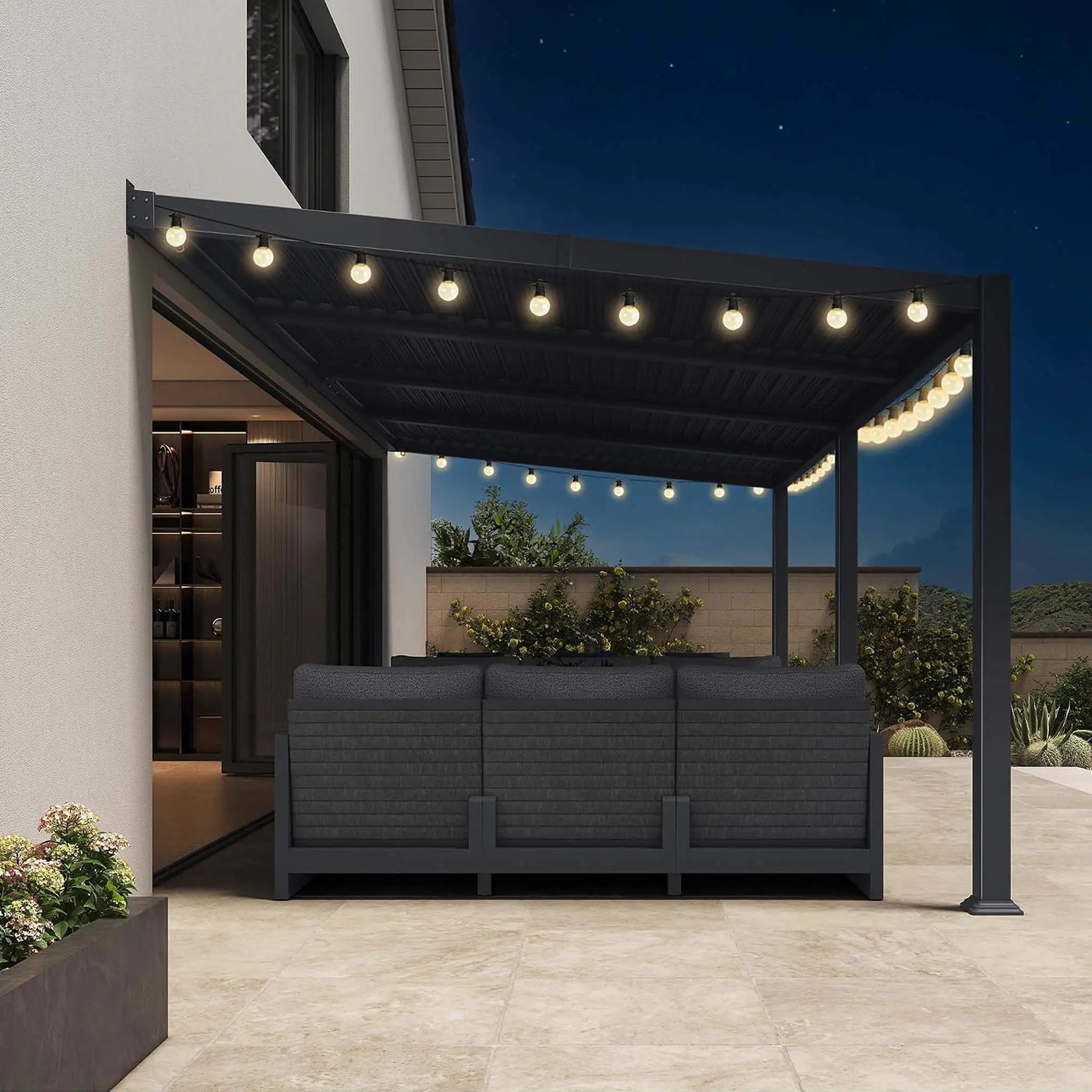 [10X20FT] Modern Wall-Mounted Louvered Pergola With Aluminum Frame (SAK90333) by SAKSBY WHOLESALE