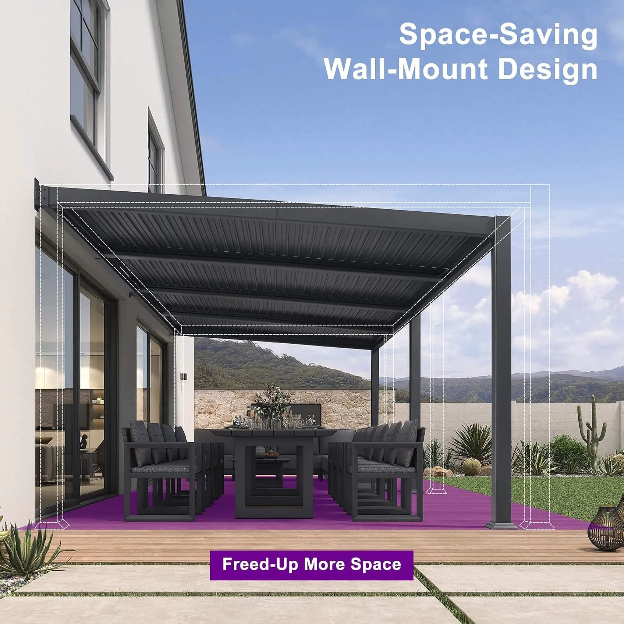 [10X20FT] Modern Wall-Mounted Louvered Pergola With Aluminum Frame (SAK90333) by SAKSBY WHOLESALE