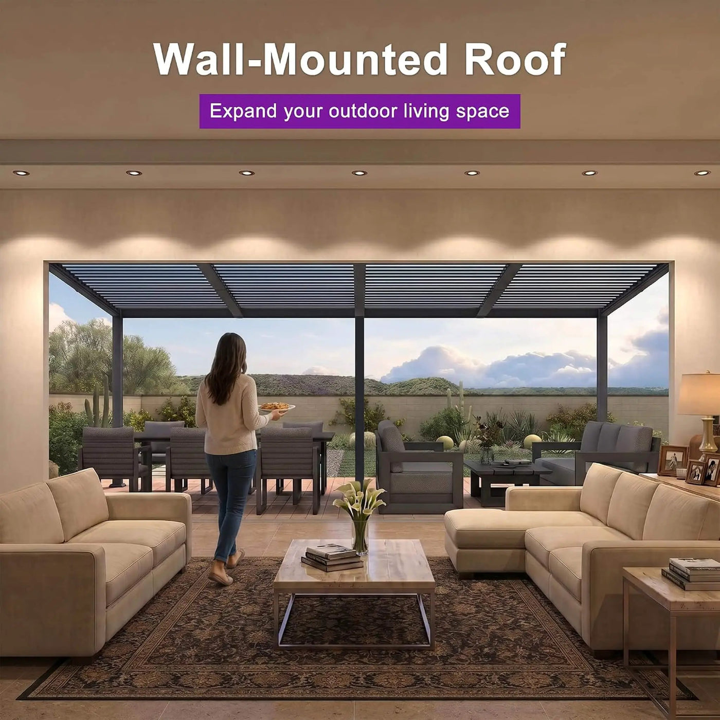 [10X20FT] Modern Wall-Mounted Louvered Pergola With Aluminum Frame (SAK90333) by SAKSBY WHOLESALE