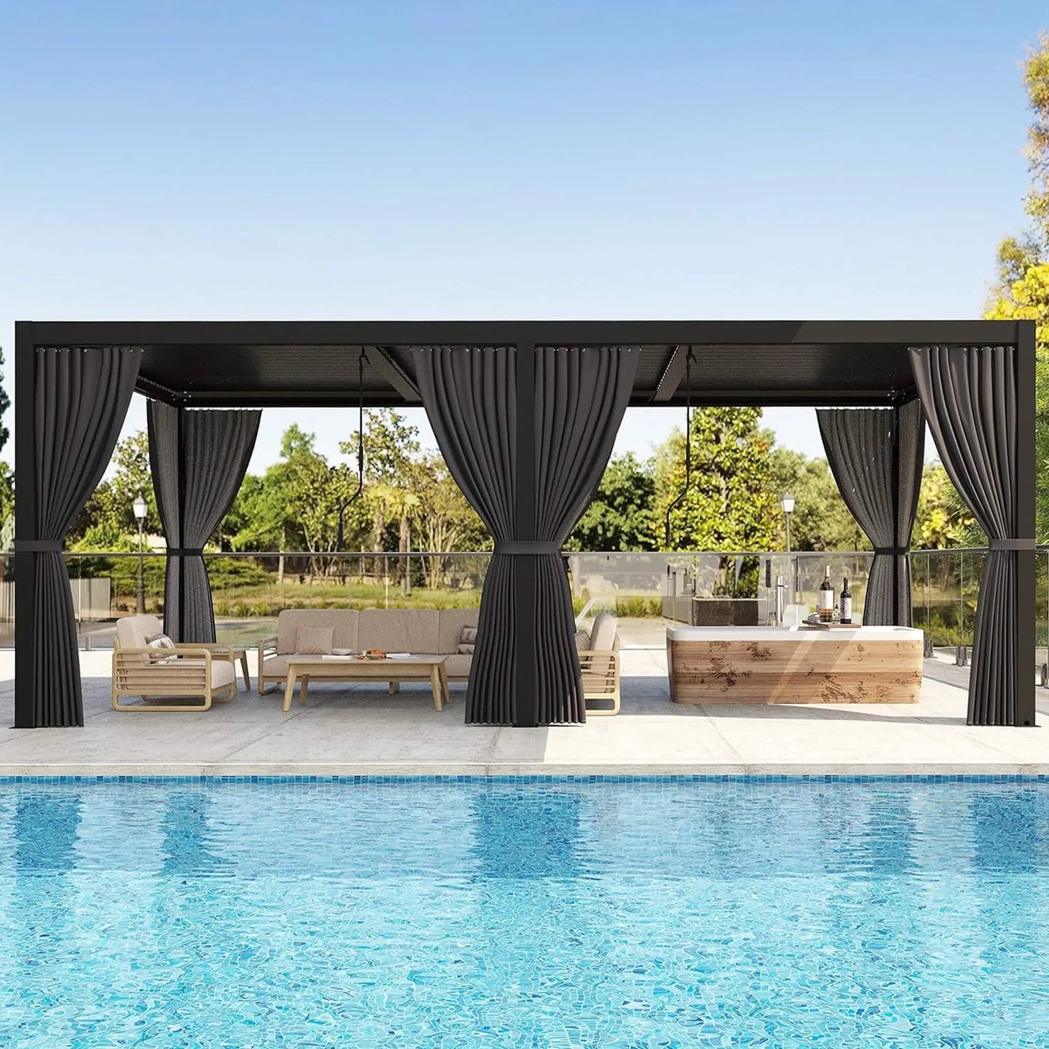 [10X20FT] Alora Premium Louvered Pergola With Curtains And Netting (SAK67041) by SAKSBY WHOLESALE