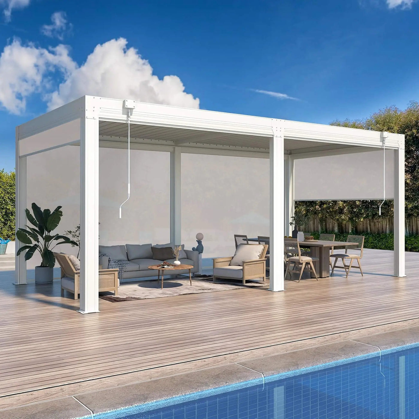 Alora Louvered Aluminum Pergola With Adjustable Roof And Pull-Down Screens (SAK46817) by SAKSBY WHOLESALE