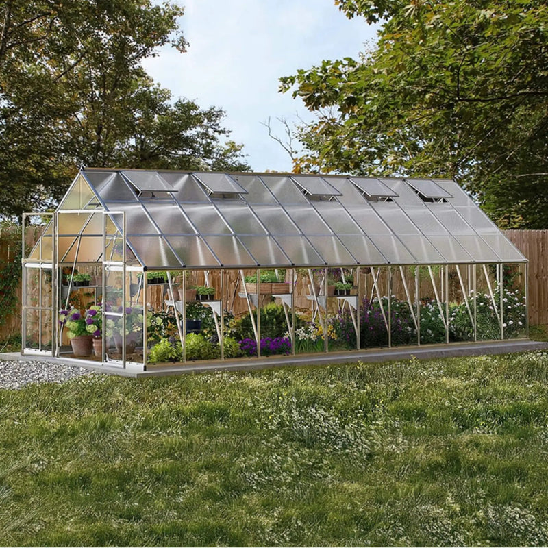 [10X24FT] Premium Heavy-Duty Polycarbonate Walk-In Greenhouse W/ Aluminum Frame & Built-In Gutter System (SAK58472) by SAKSBY WHOLESALE