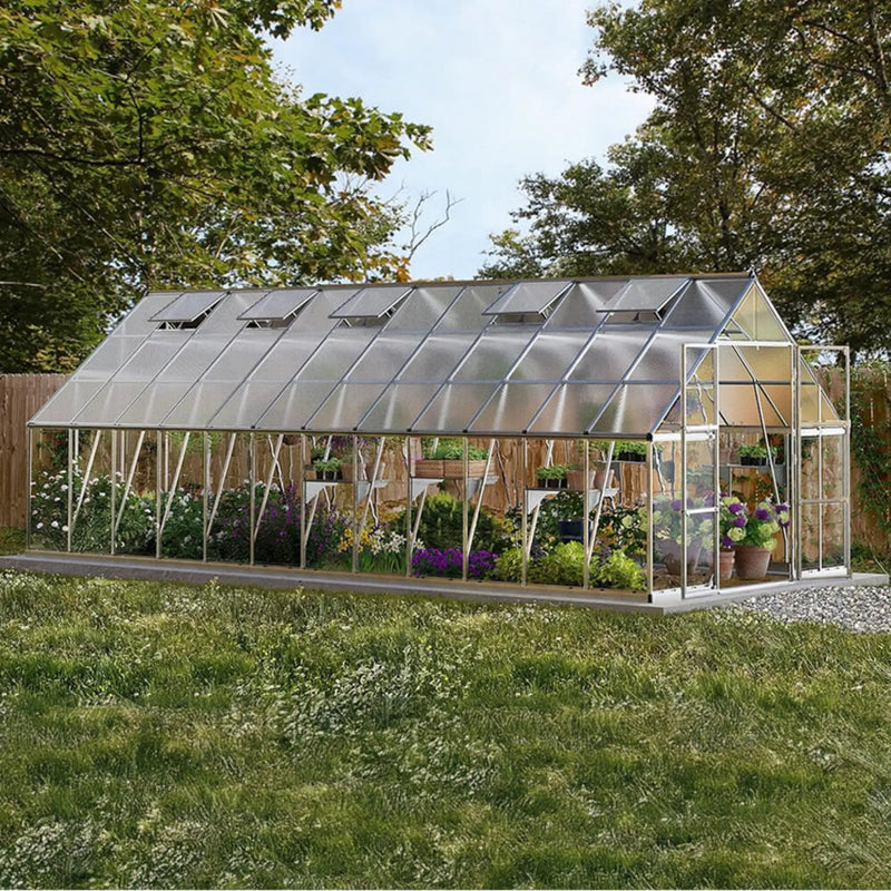 [10X24FT] Premium Heavy-Duty Polycarbonate Walk-In Greenhouse W/ Aluminum Frame & Built-In Gutter System (SAK58472) by SAKSBY WHOLESALE
