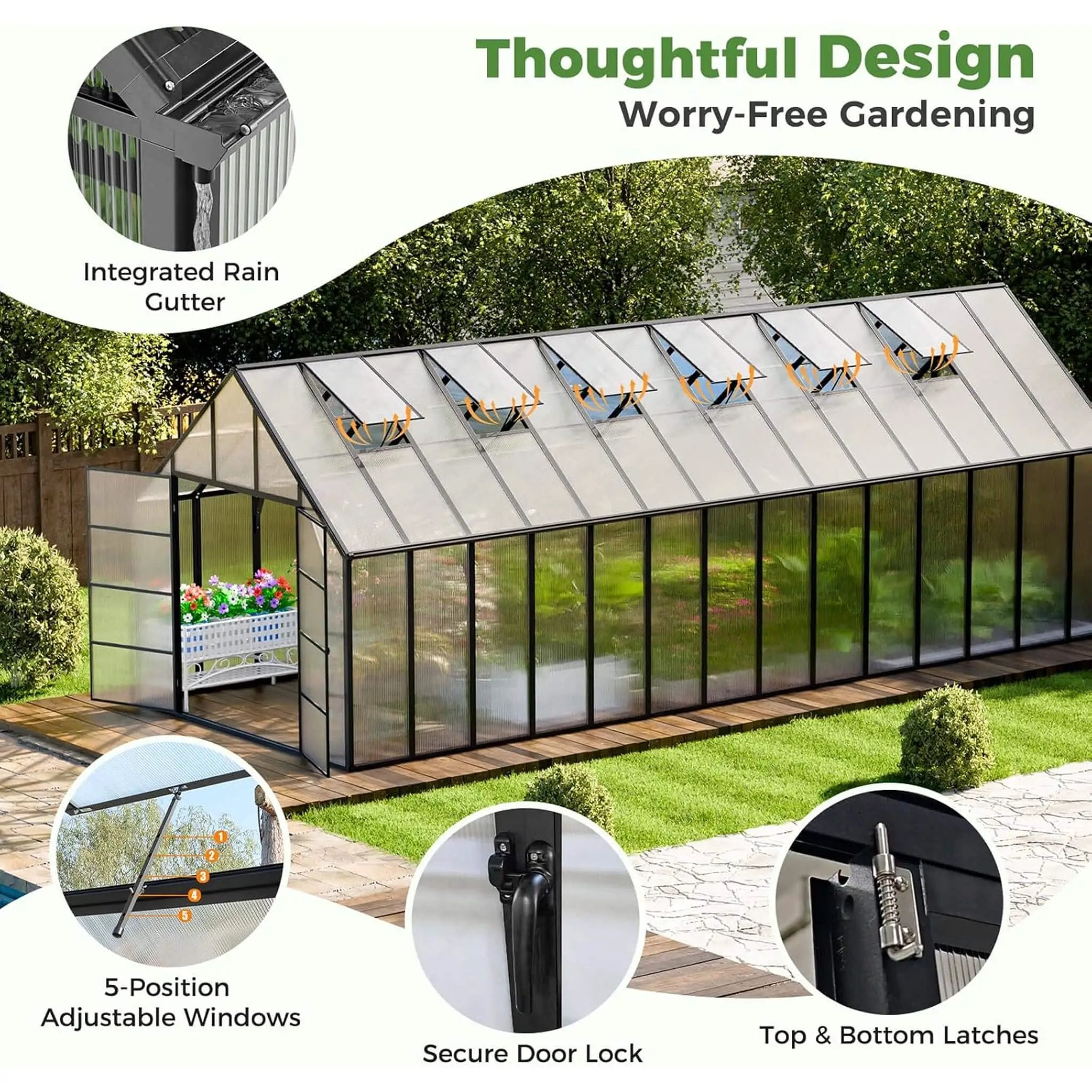 [10X28FT] Heavy-Duty Outdoor Aluminum Polycarbonate Greenhouse With Roof Vents And Swing Doors, 4MM (SAK24618) by SAKSBY WHOLESALE