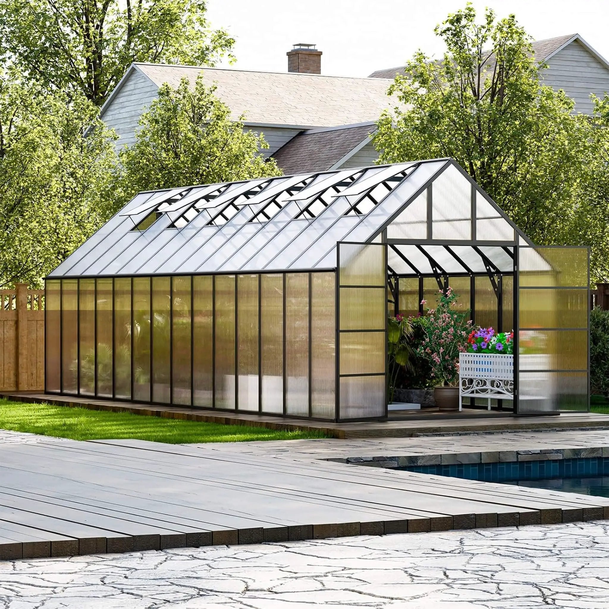 [10X28FT] Heavy-Duty Outdoor Aluminum Polycarbonate Greenhouse With Roof Vents And Swing Doors, 4MM (SAK24618) by SAKSBY WHOLESALE