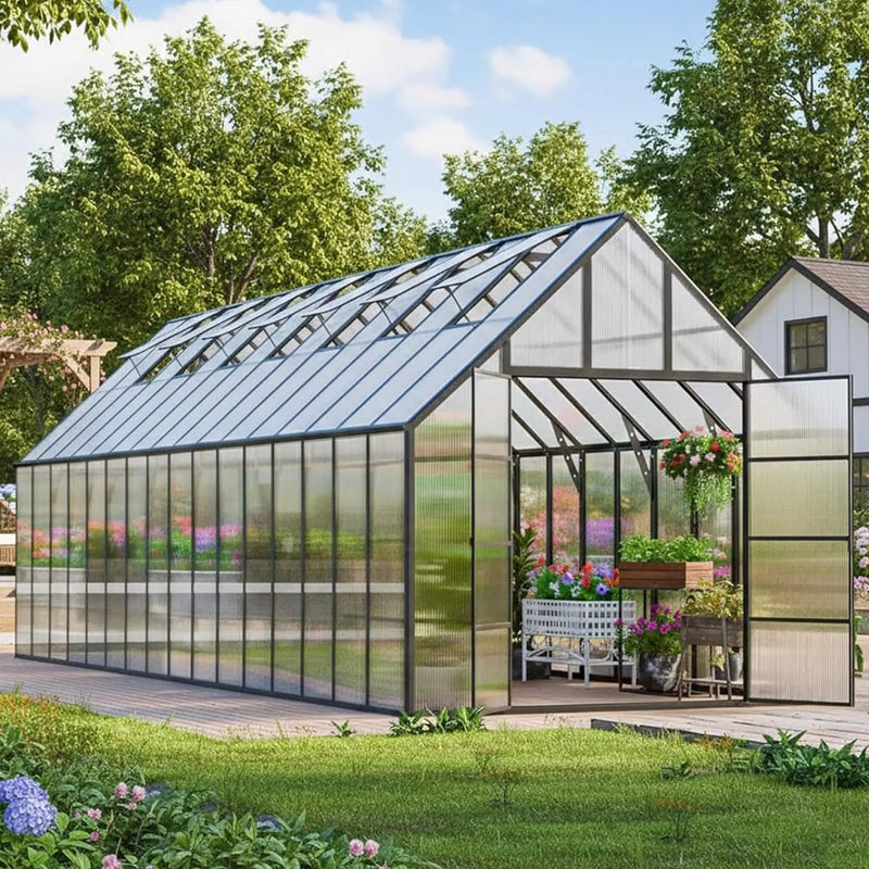 [10X32FT] Heavy-Duty Outdoor Aluminum Polycarbonate Greenhouse With Roof Vents And Swing Doors, 4MM (SAK10483) by SAKSBY WHOLESALE