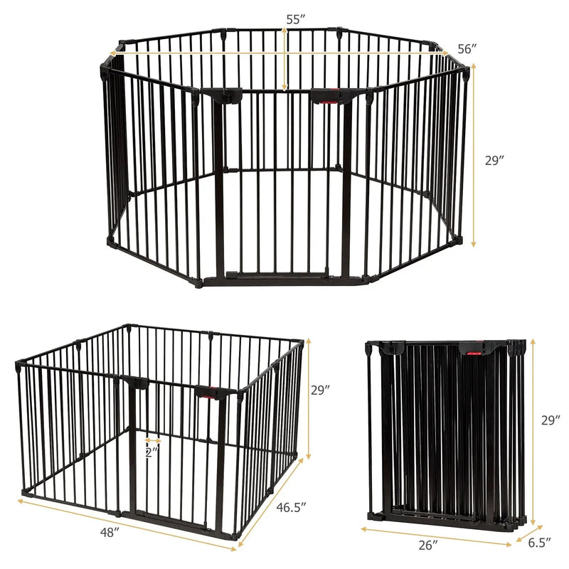 Adjustable Panel Baby Safe Metal Gate Play Yard-Black by DirectDeals