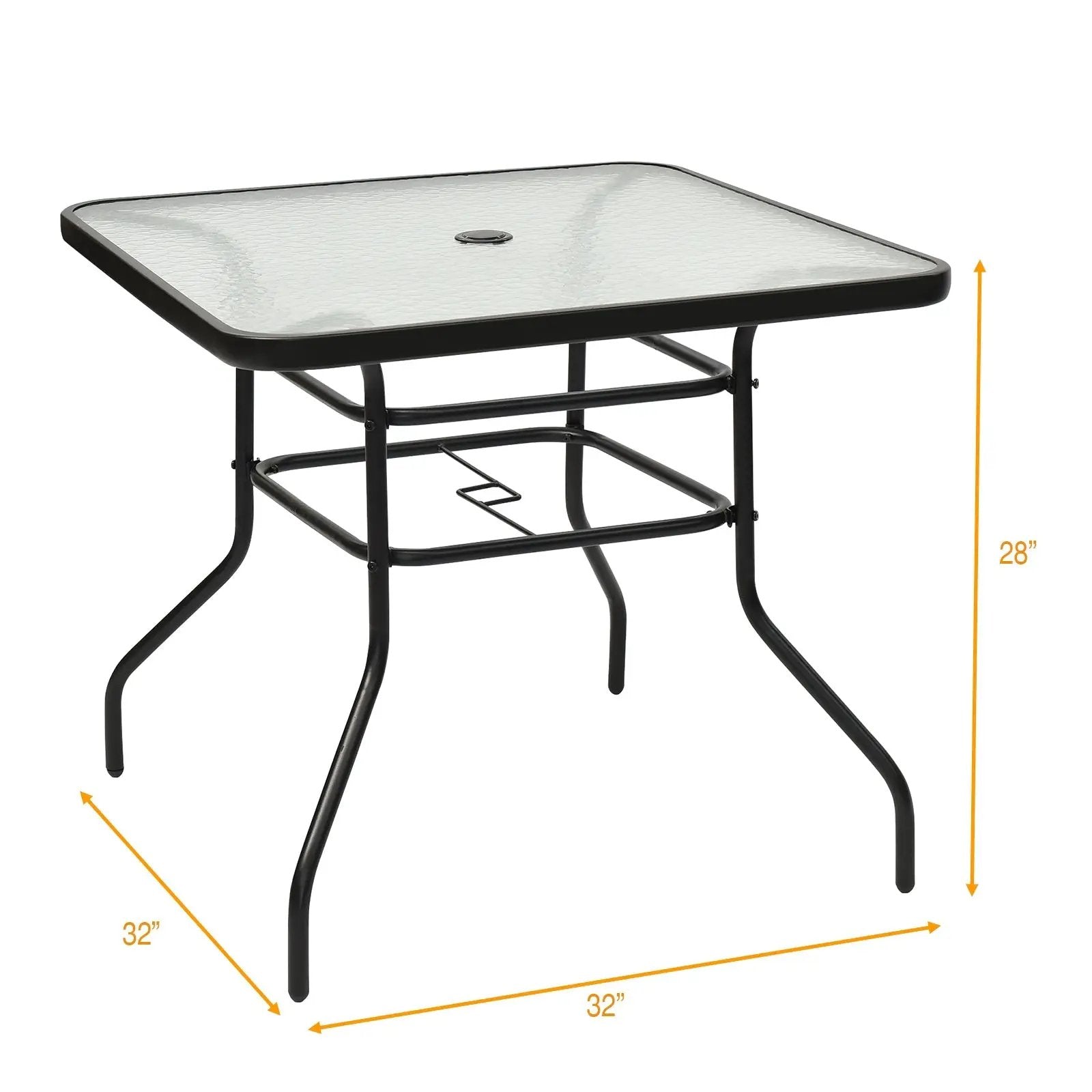 32 Inch Patio Tempered Glass Steel Frame Square Table by DirectDeals