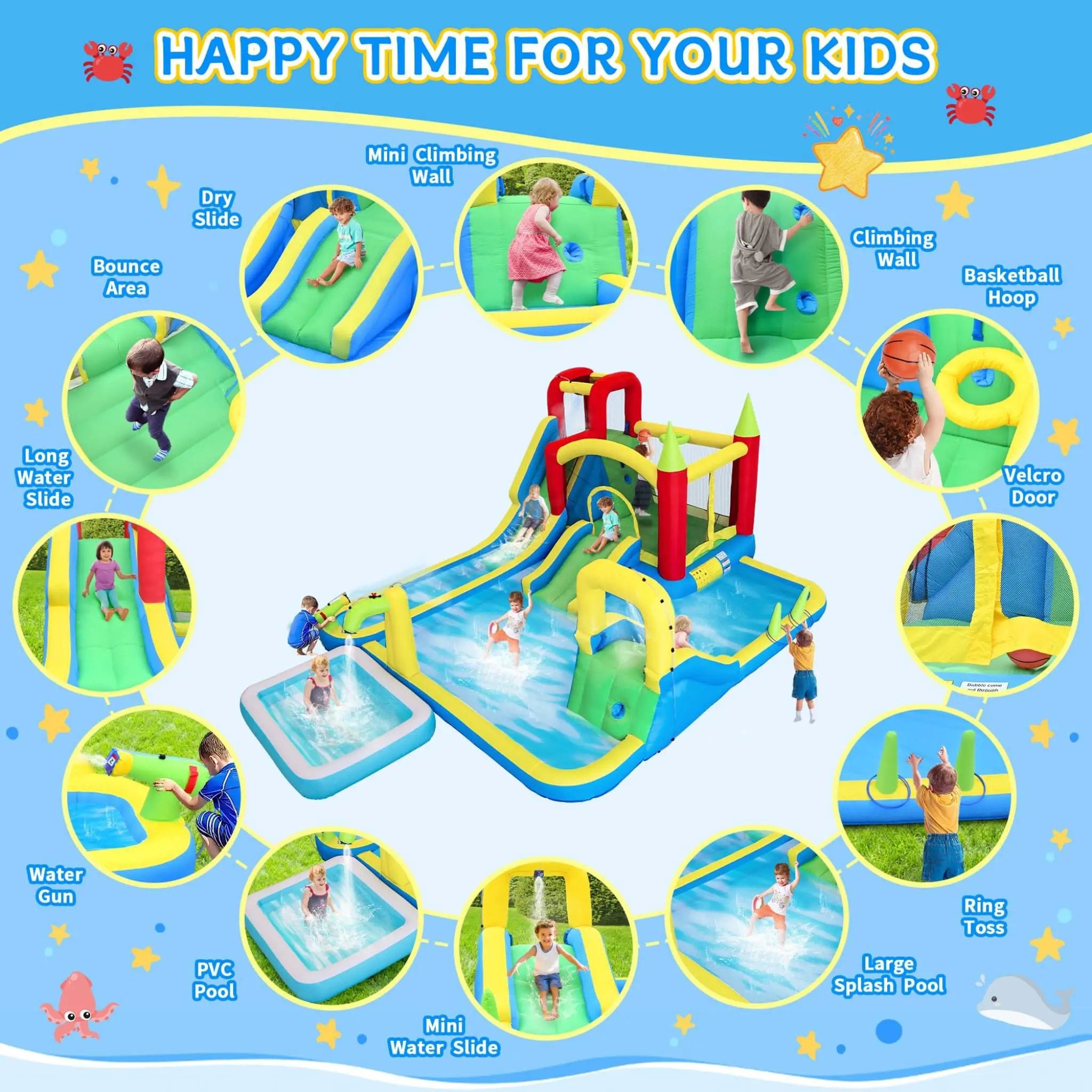 Large 11-In-1 Inflatable Water Park With Slides, Pool, Climbing Wall, And Bounce House (SAK70491) by SAKSBY WHOLESALE